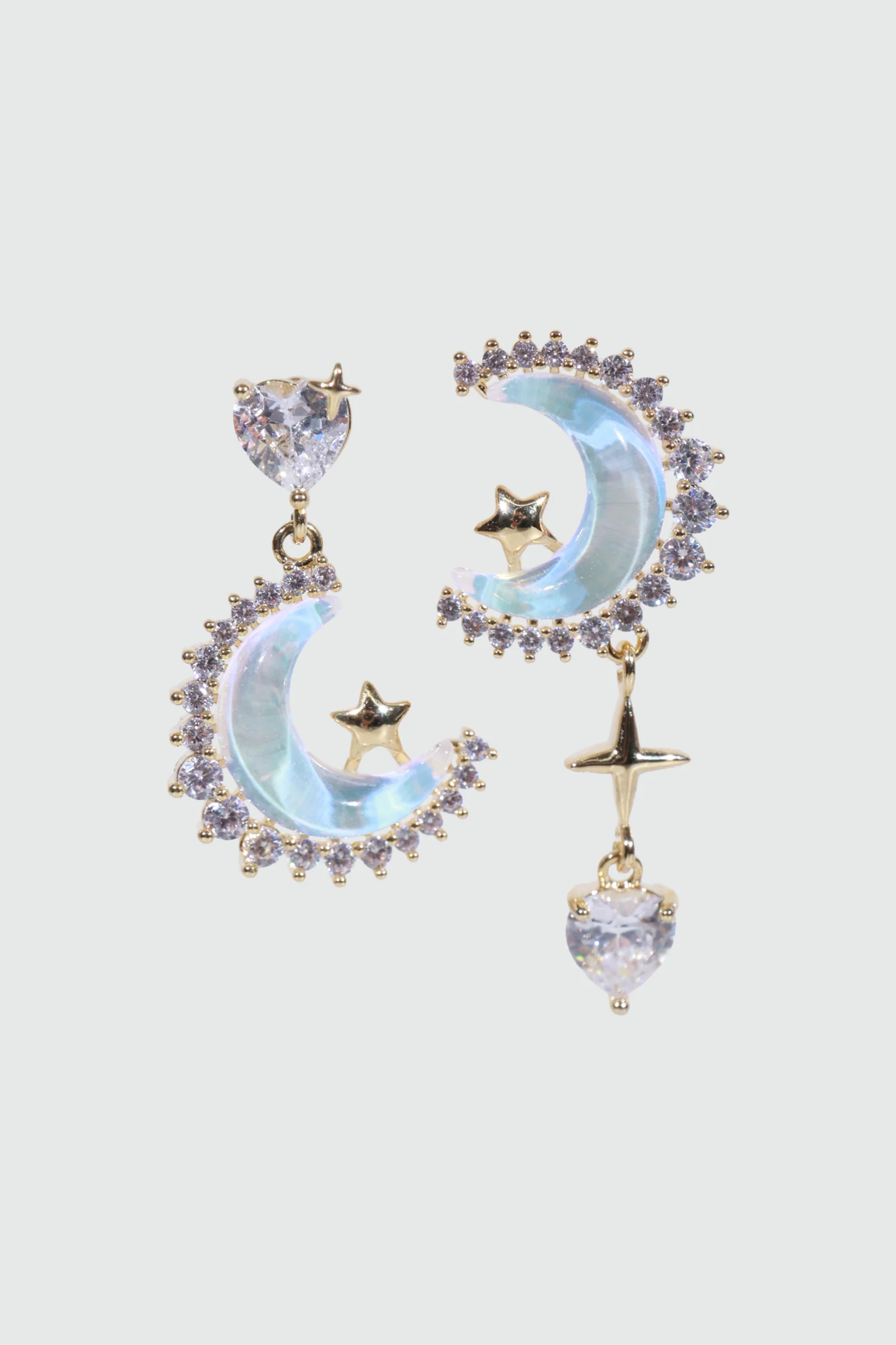 14K Real Gold Plated Moonstones Moon Heart Earrings - Image 10
