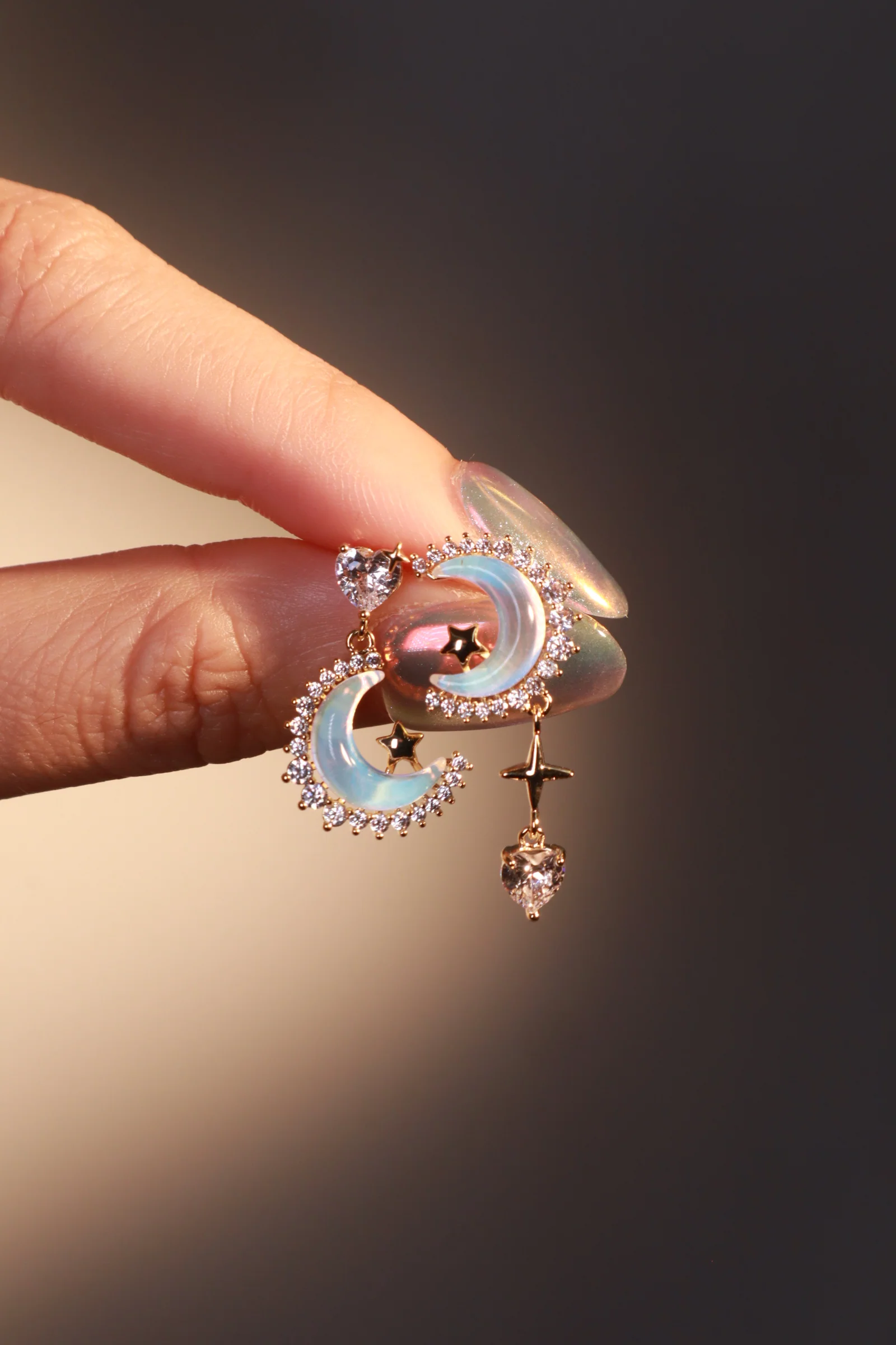 14K Real Gold Plated Moonstones Moon Heart Earrings - Image 4