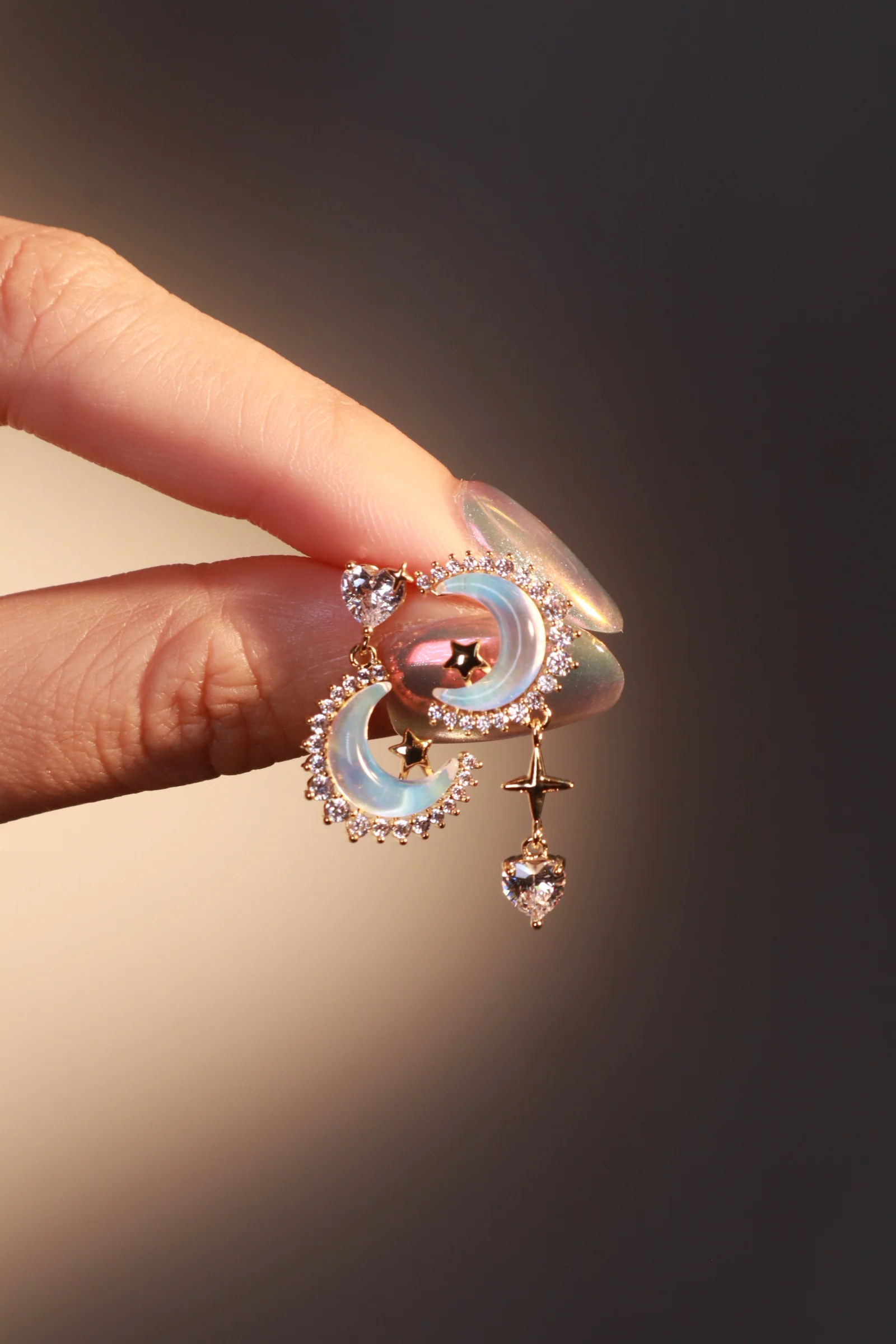 14K Real Gold Plated Moonstones Moon Heart Earrings - Image 6