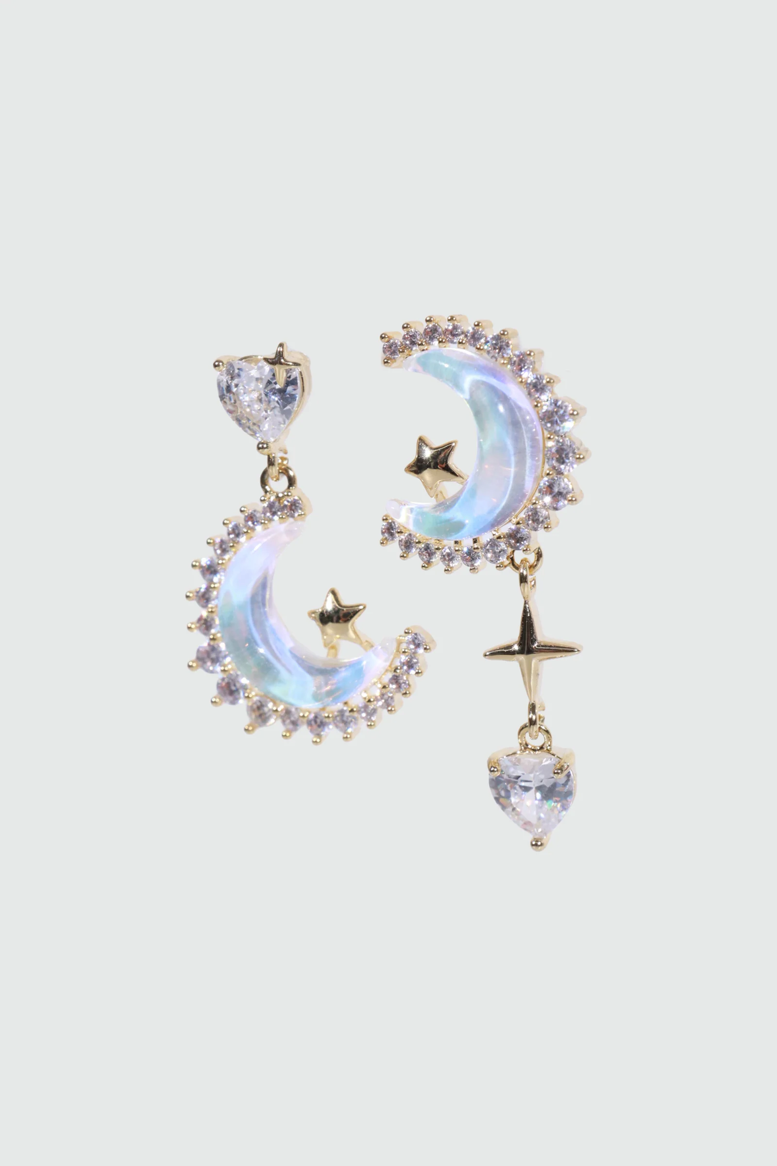 14K Real Gold Plated Moonstones Moon Heart Earrings - Image 9