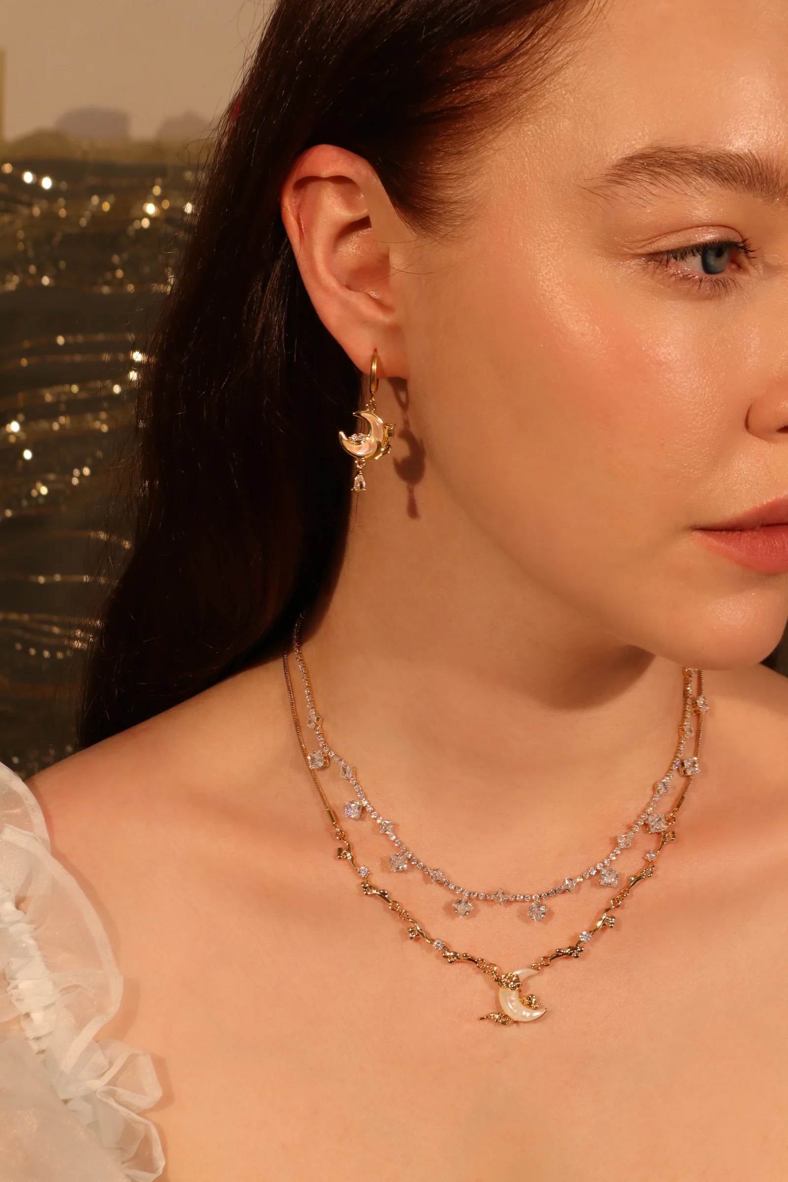 18K Real Gold Plated White Rose Moon Earrings - Image 7