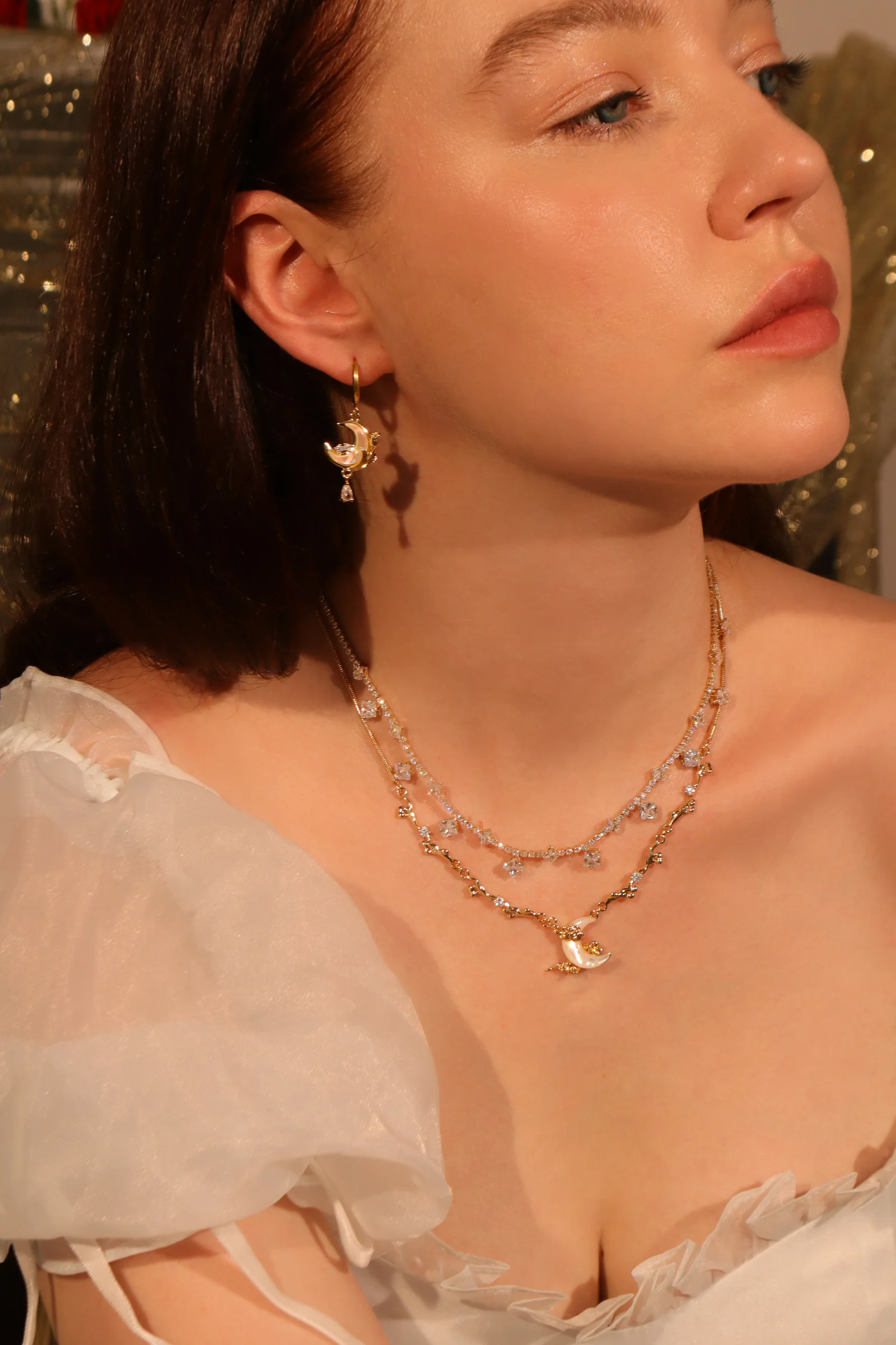 18K Real Gold Plated White Rose Moon Earrings - Image 12