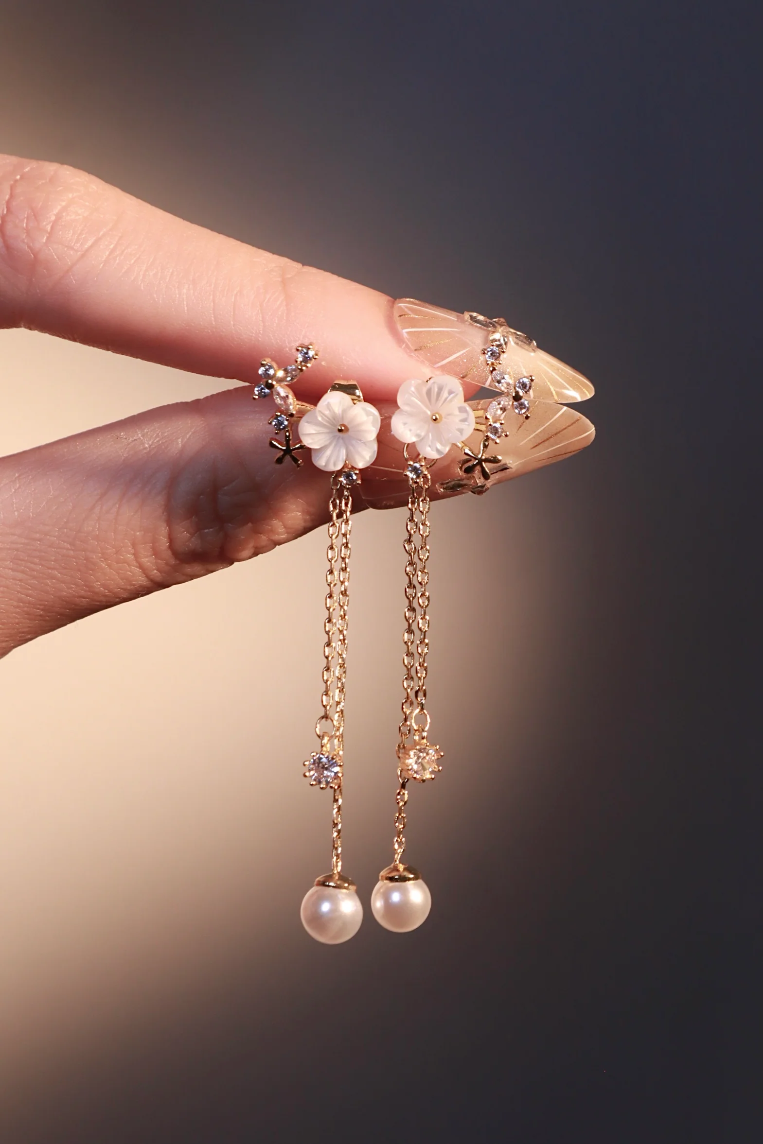 14K Real Gold Plated Shell Flower Pearl Earrings - Image 3