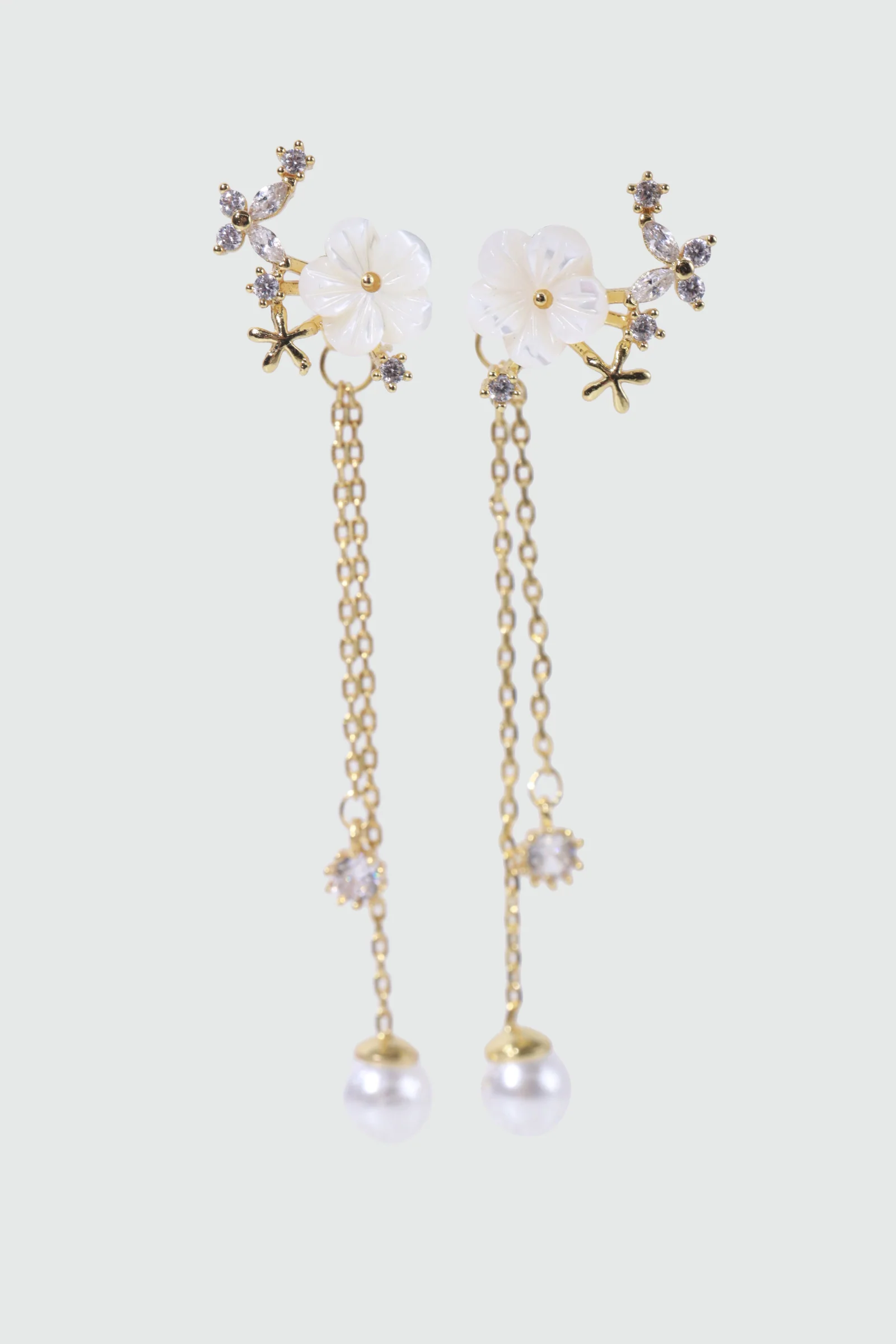 14K Real Gold Plated Shell Flower Pearl Earrings - Image 4