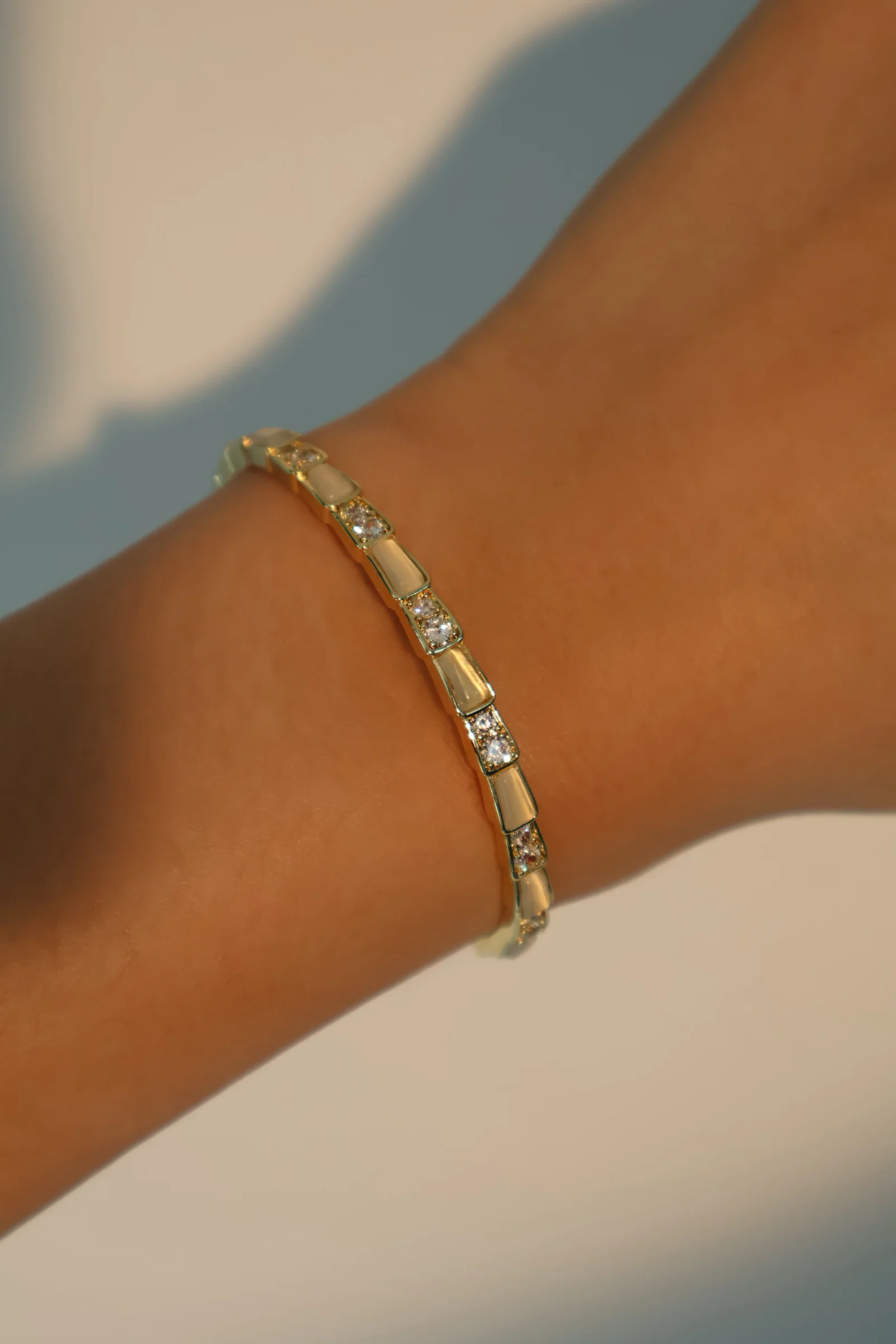 14K Real Gold Plated White Opal Diamonds Bracelet - Image 4