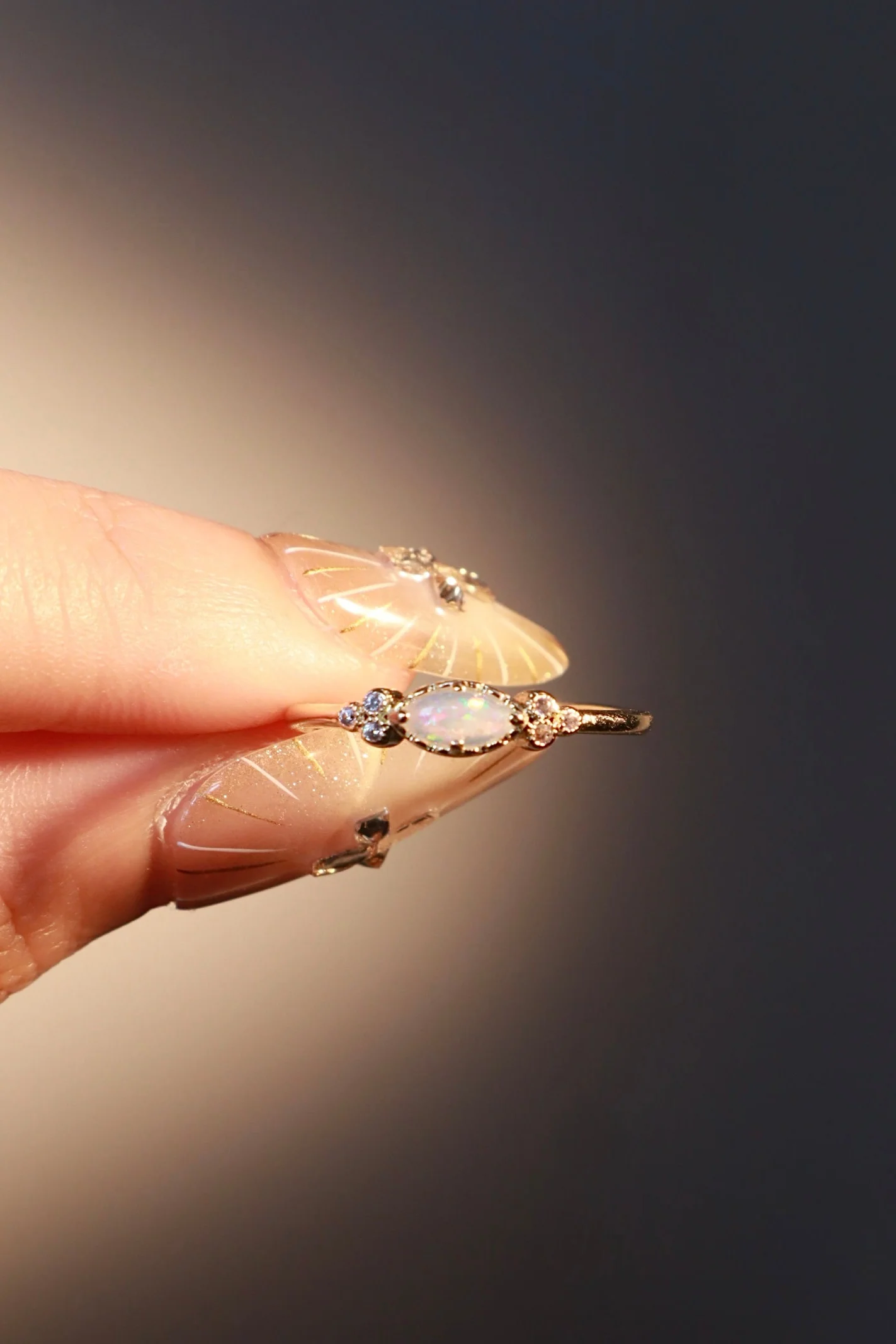 14K Real Gold Plated White Opal Diamonds Ring - Image 3