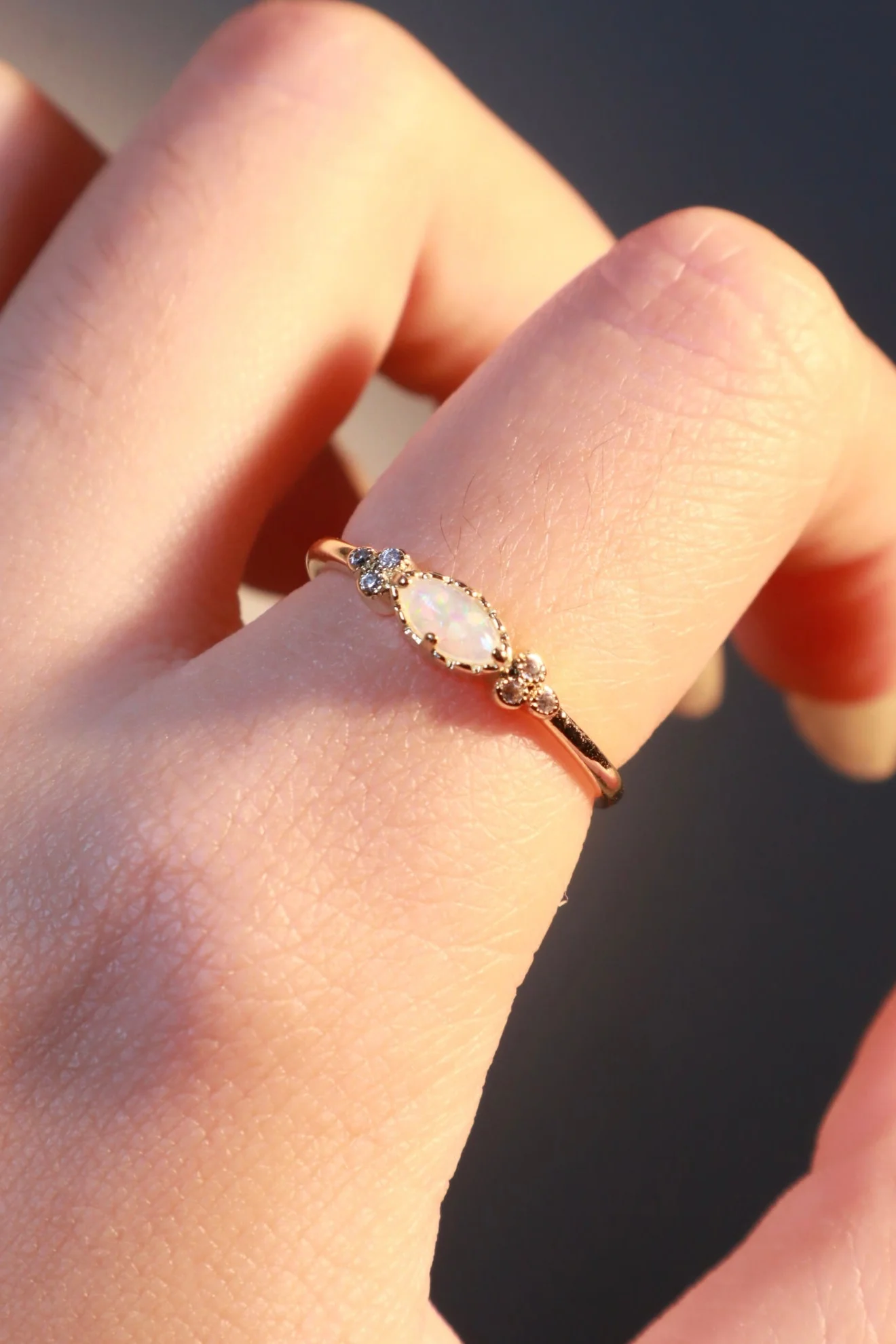 14K Real Gold Plated White Opal Diamonds Ring - Image 4