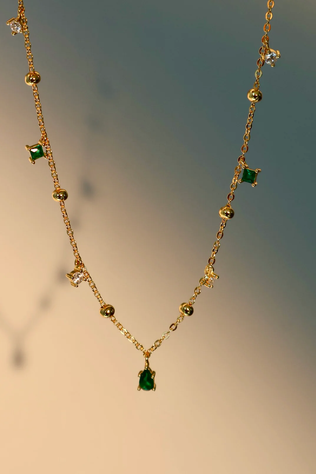 18K Gold Vermeil Green Gem Necklace - Image 3