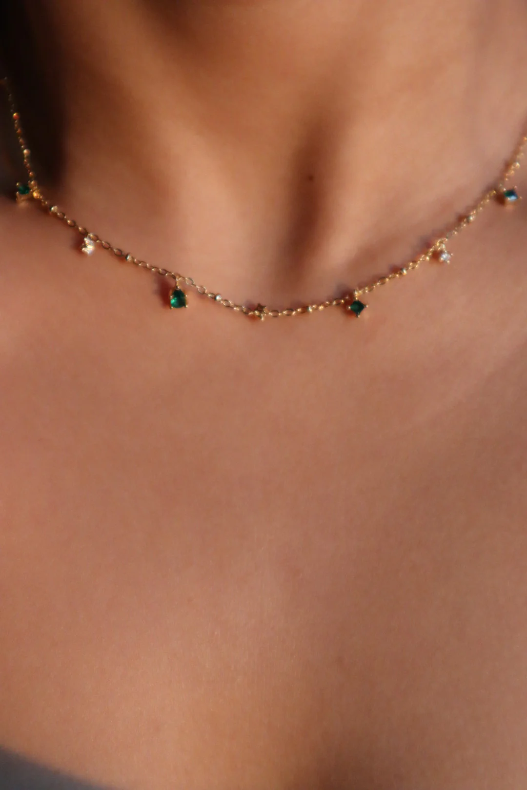 18K Gold Vermeil Green Gem Necklace - Image 4
