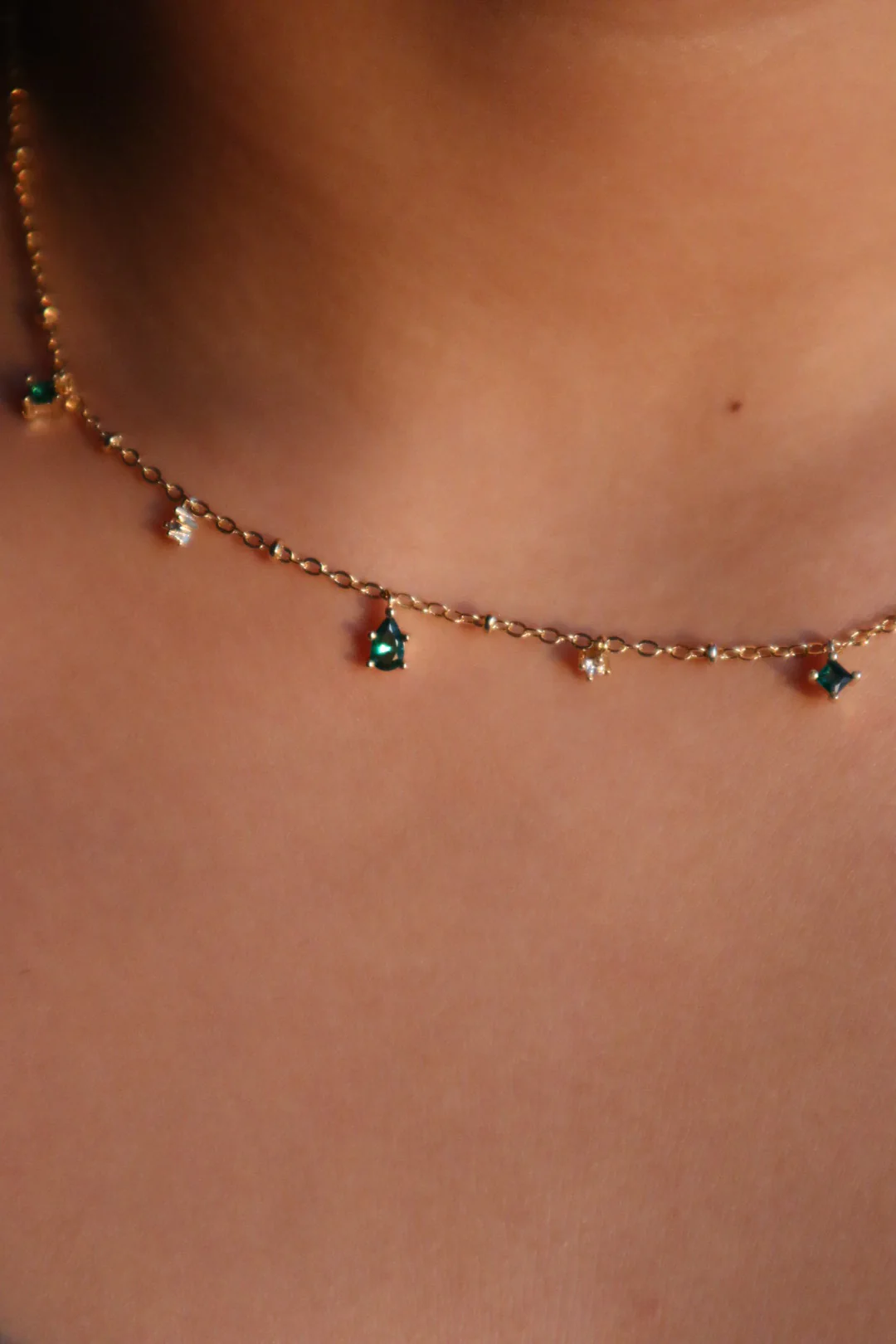 18K Gold Vermeil Green Gem Necklace - Image 5