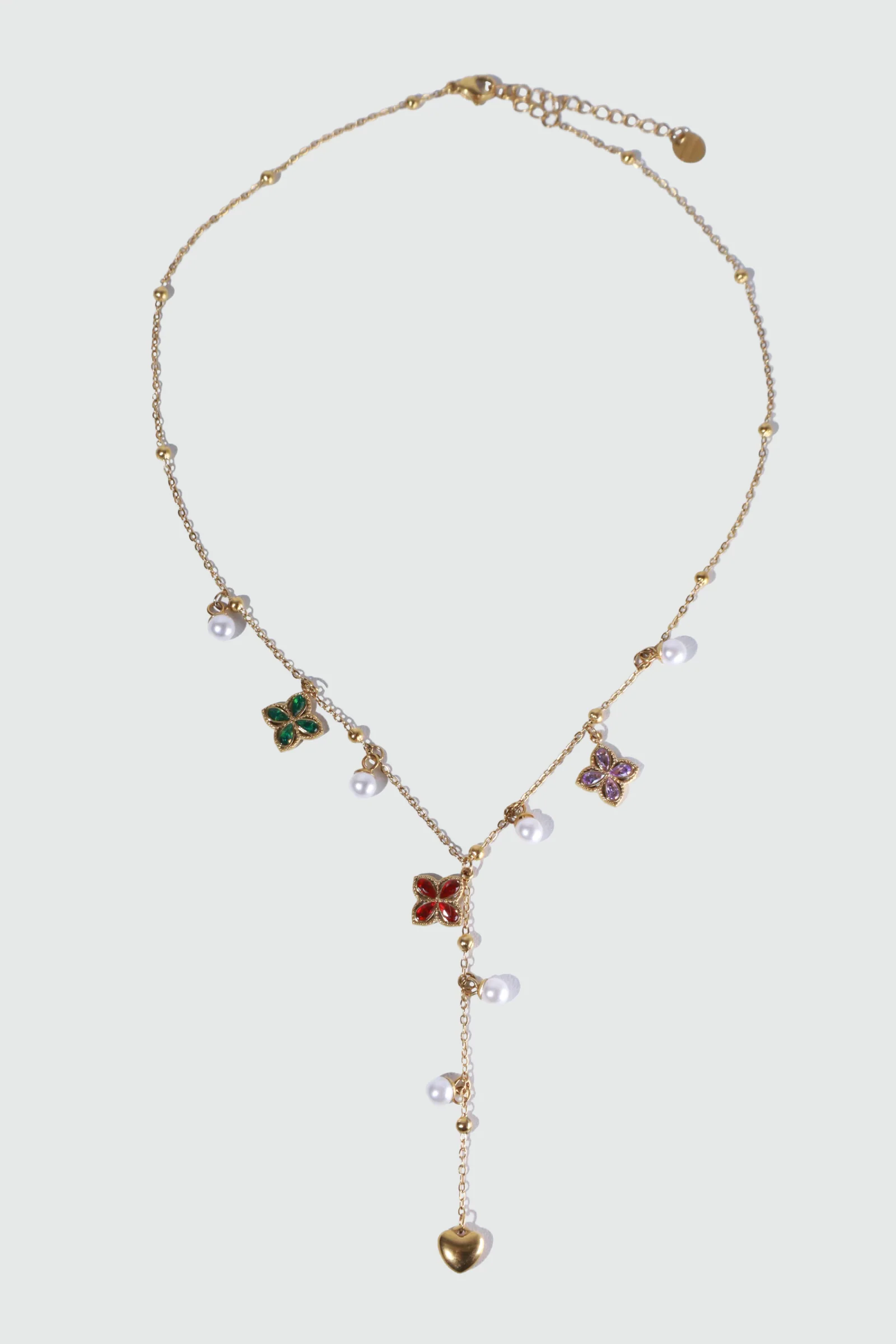 18K Gold Stainless Steel Color Petal Lariat Necklace - Image 5