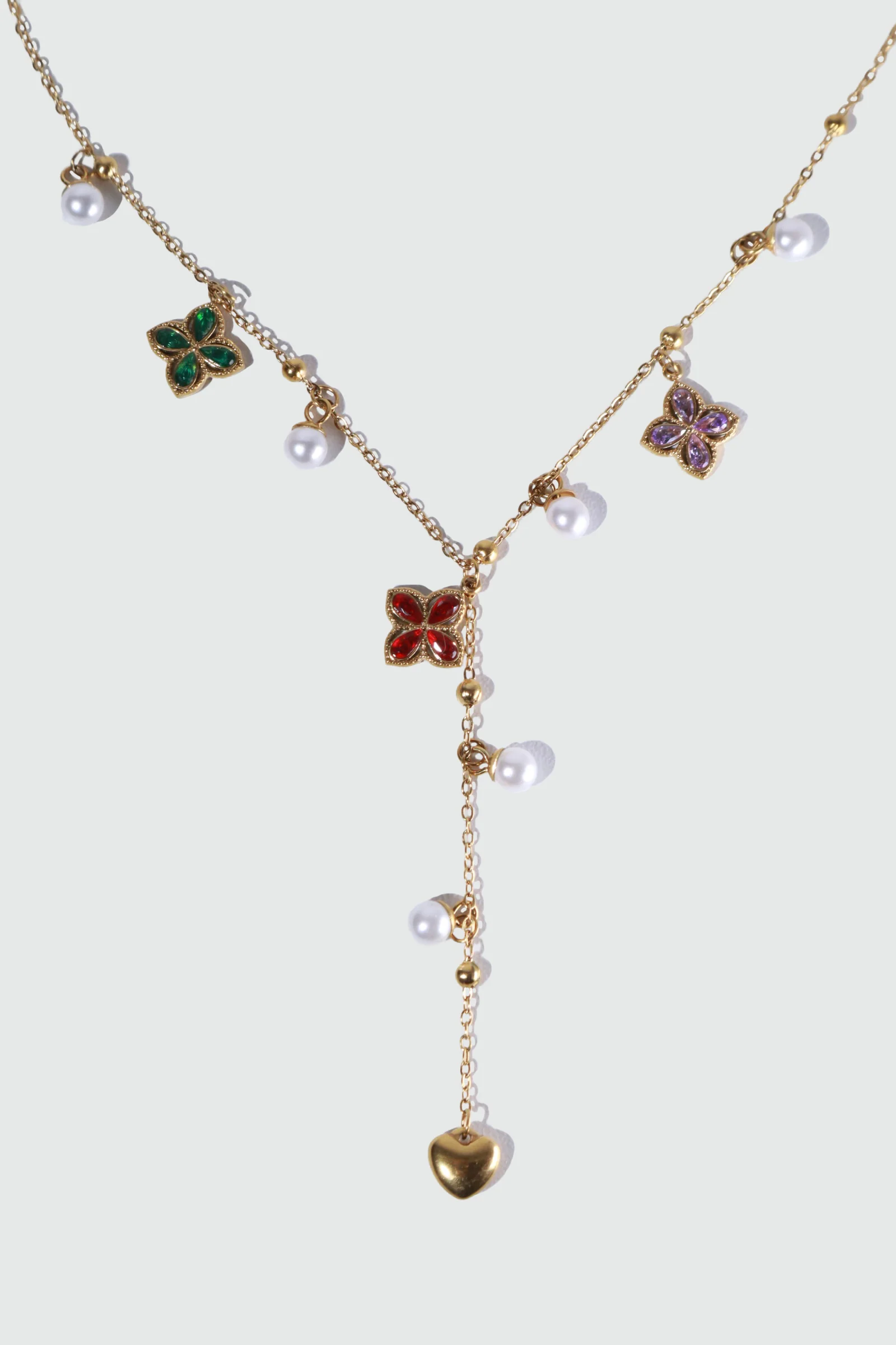 18K Gold Stainless Steel Color Petal Lariat Necklace - Image 6