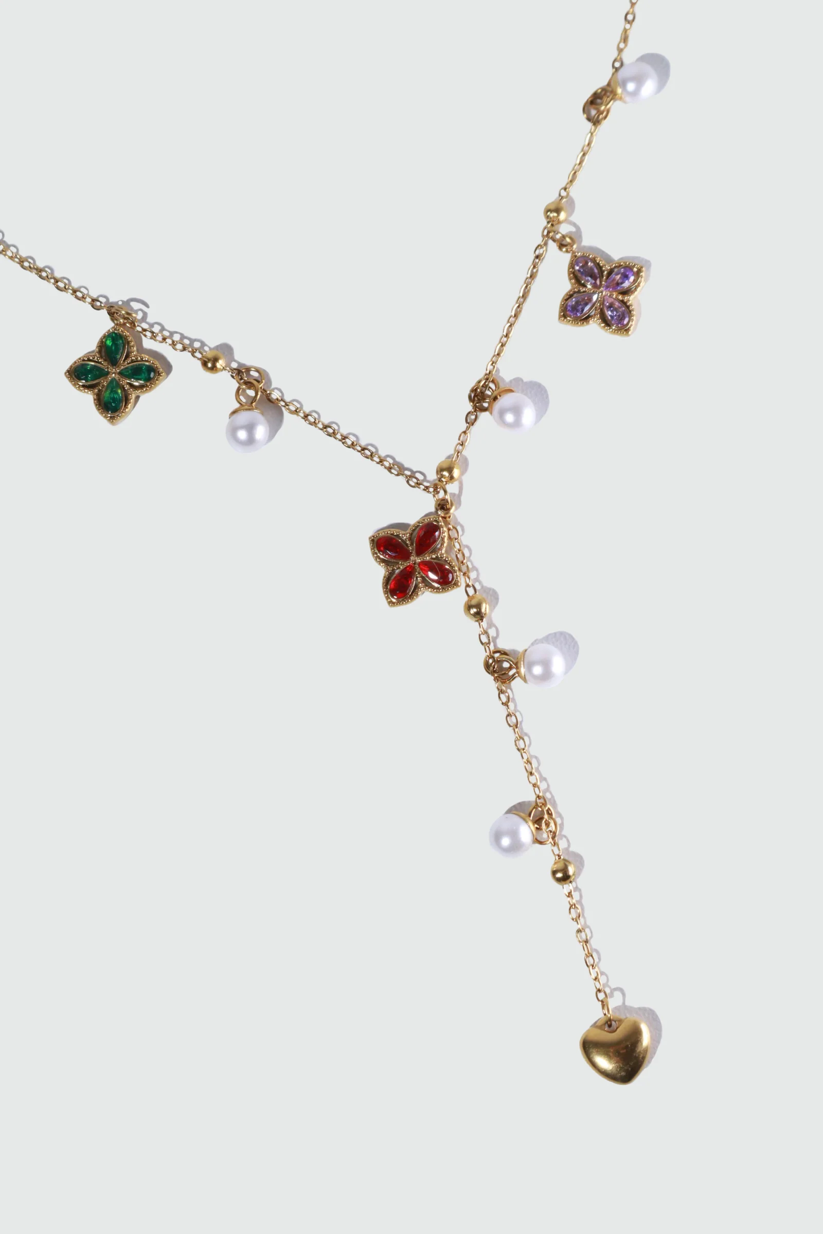 18K Gold Stainless Steel Color Petal Lariat Necklace - Image 7