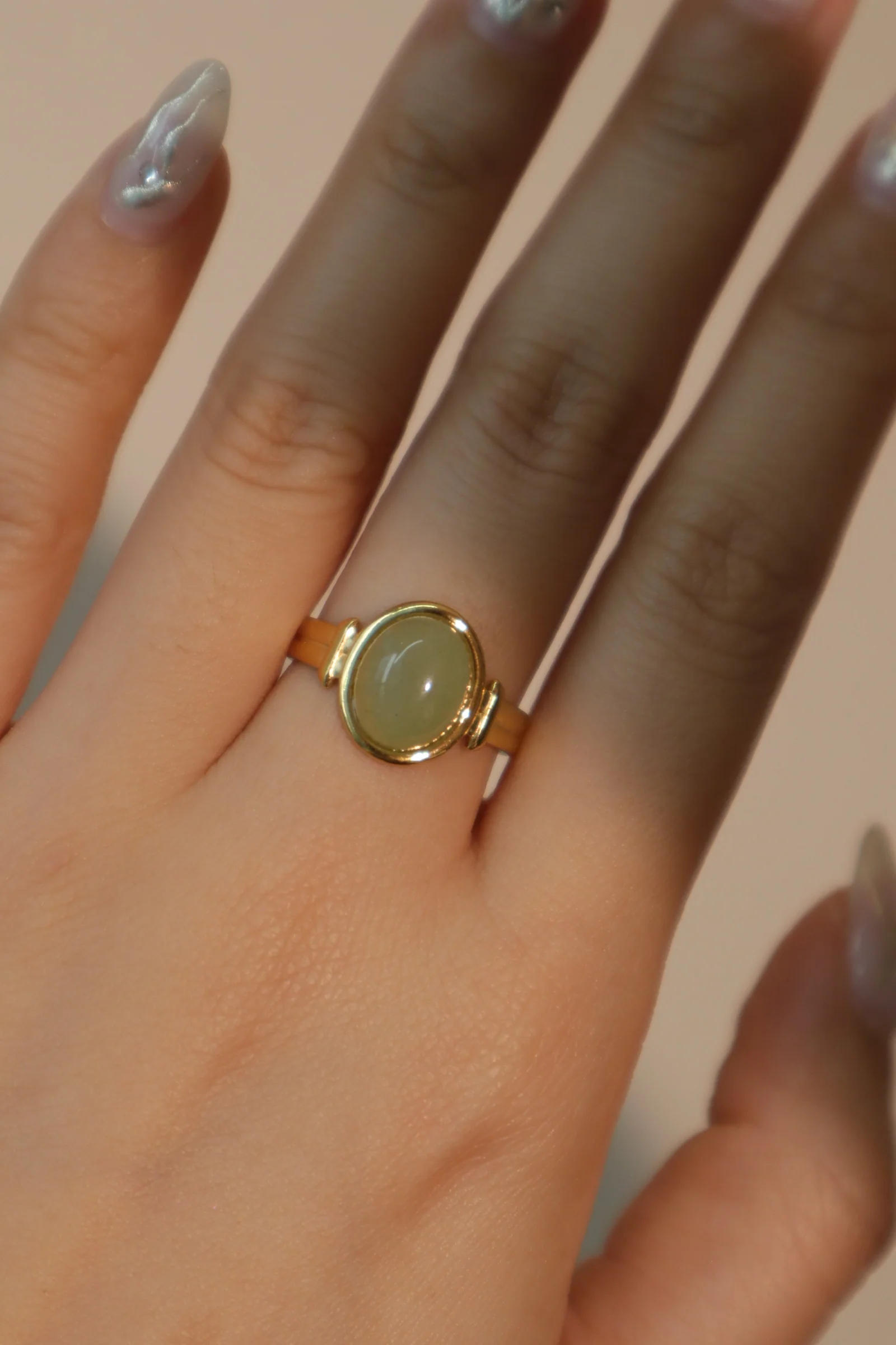 18K Real Gold Stainless Steel Natural Jade Ring - Image 3