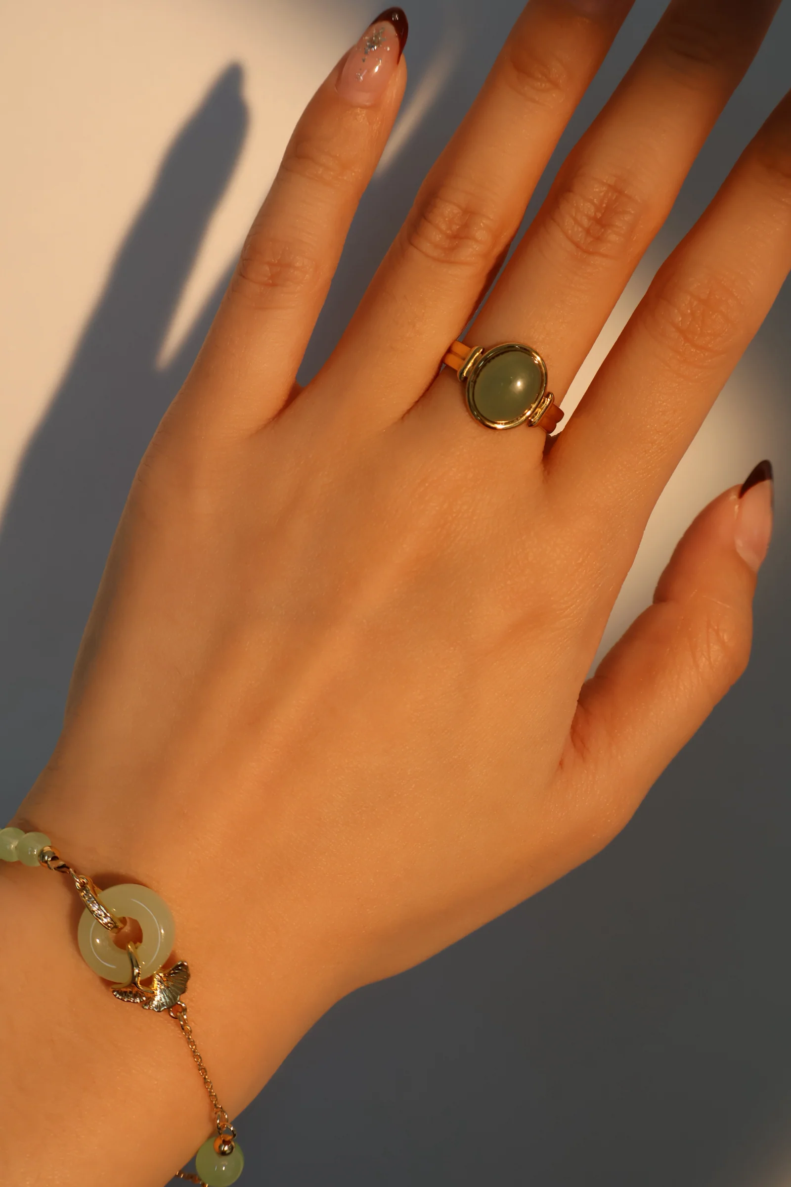 18K Real Gold Stainless Steel Natural Jade Ring - Image 6