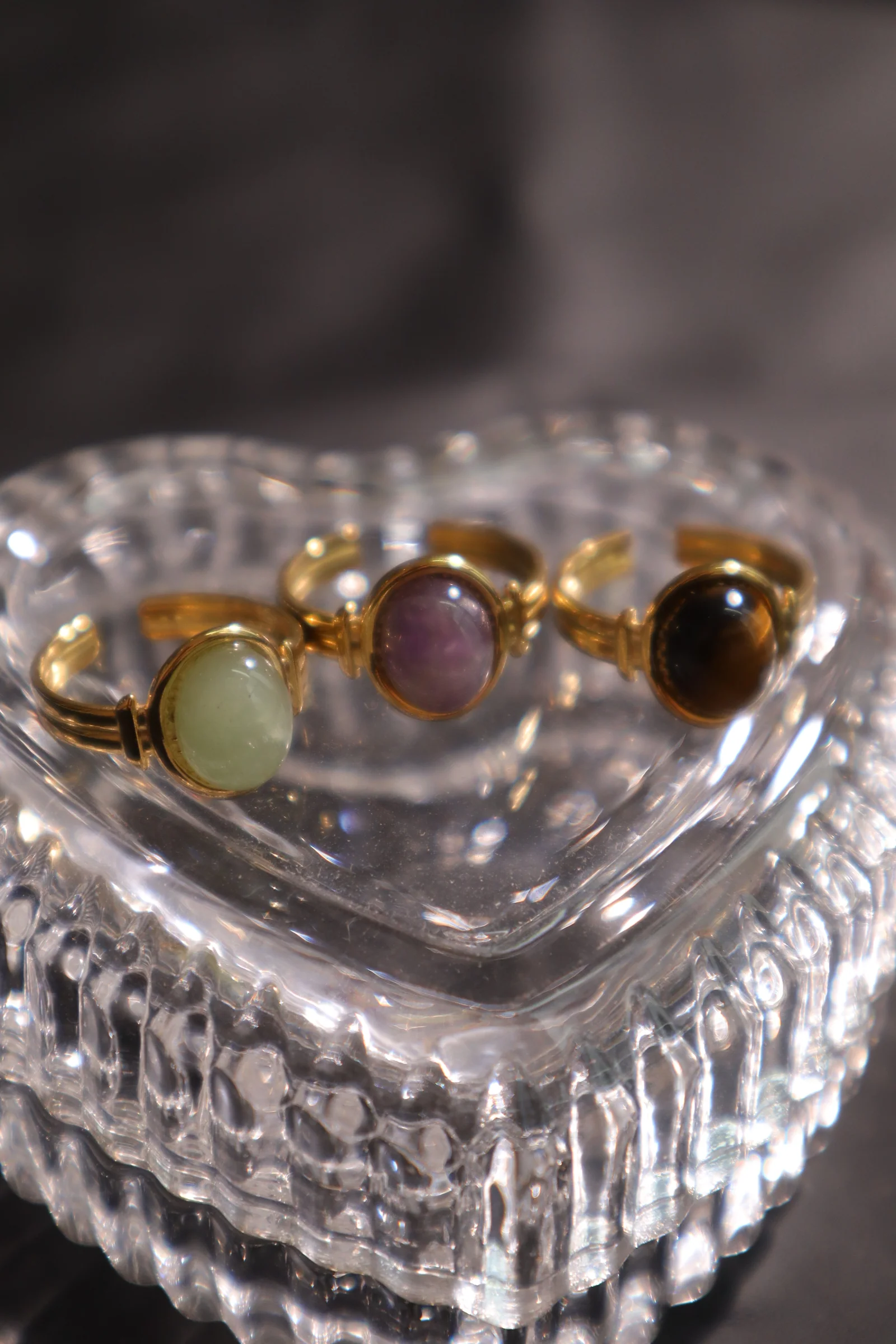 18K Real Gold Stainless Steel Tigerite Brown Gem Ring - Image 6