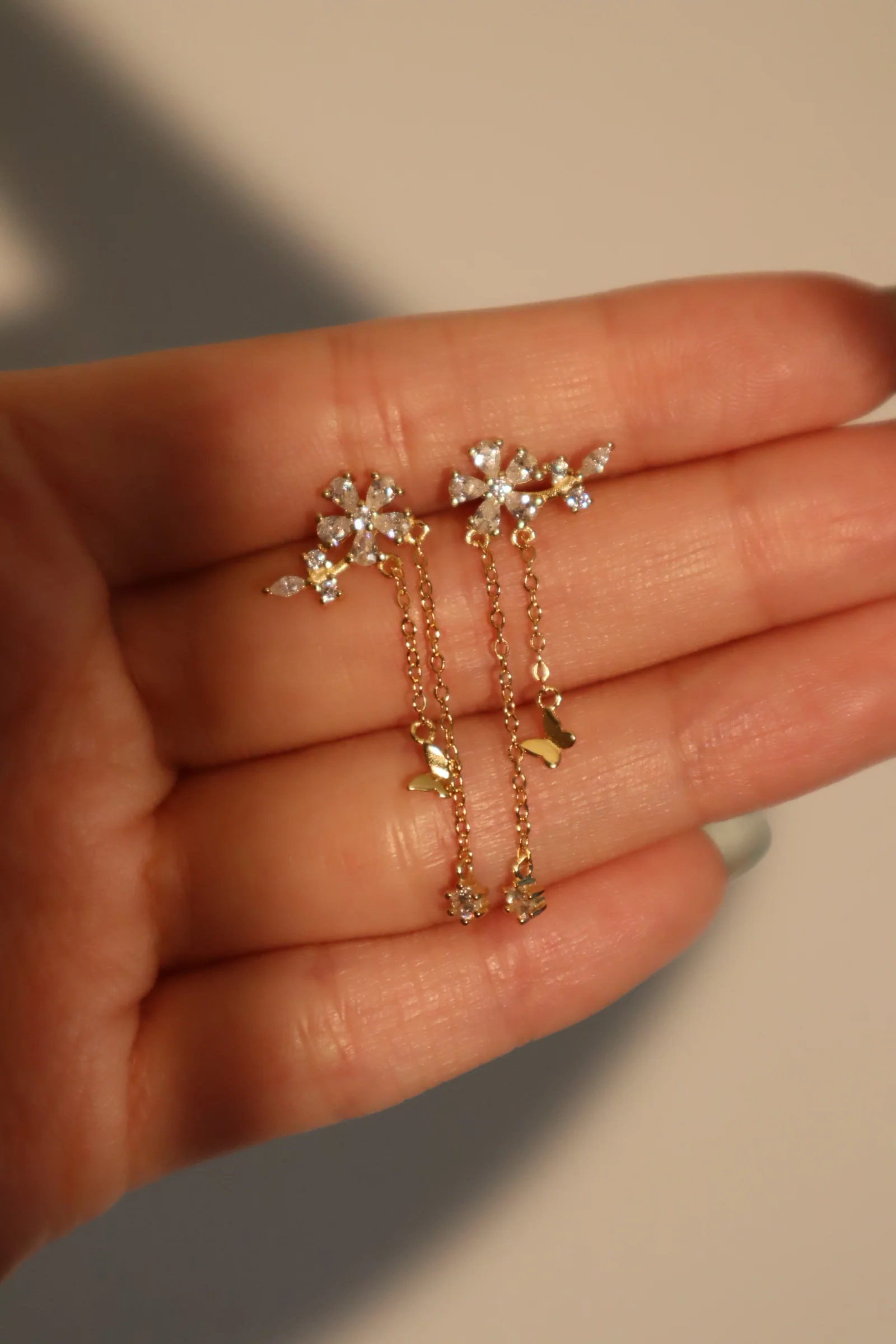 18K Gold Vermeil Diamond Flake Dangle Earrings - Image 3