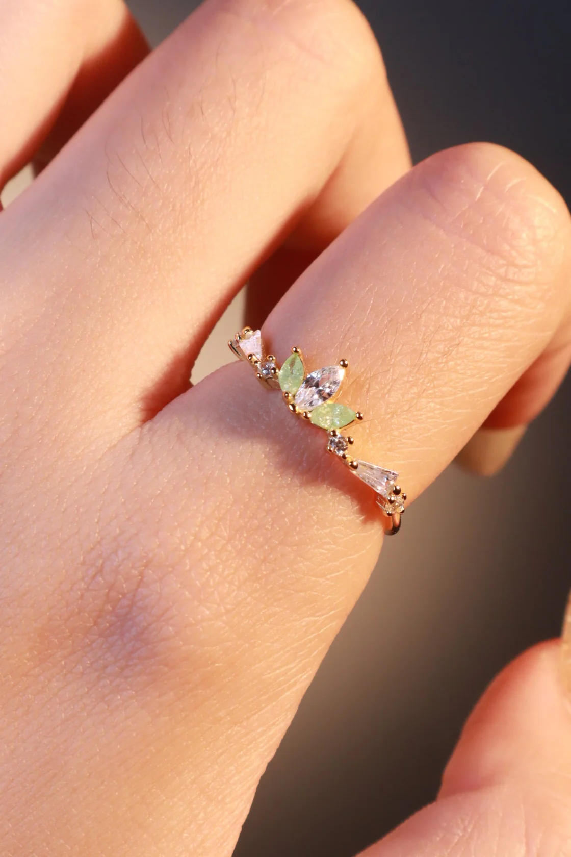 18K Gold Vermeil Green Gem Clover Ring - Image 4