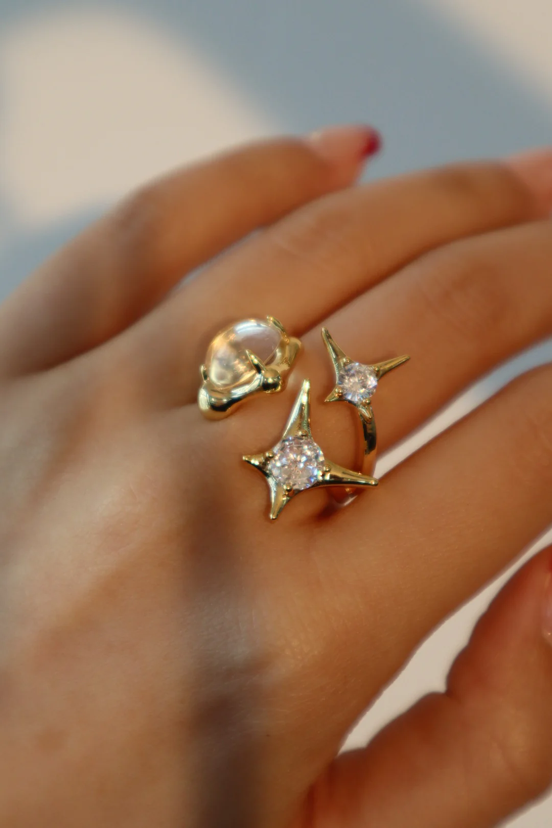 18K Real Gold Plated 3 in 1 Gemstones Ring - Image 3