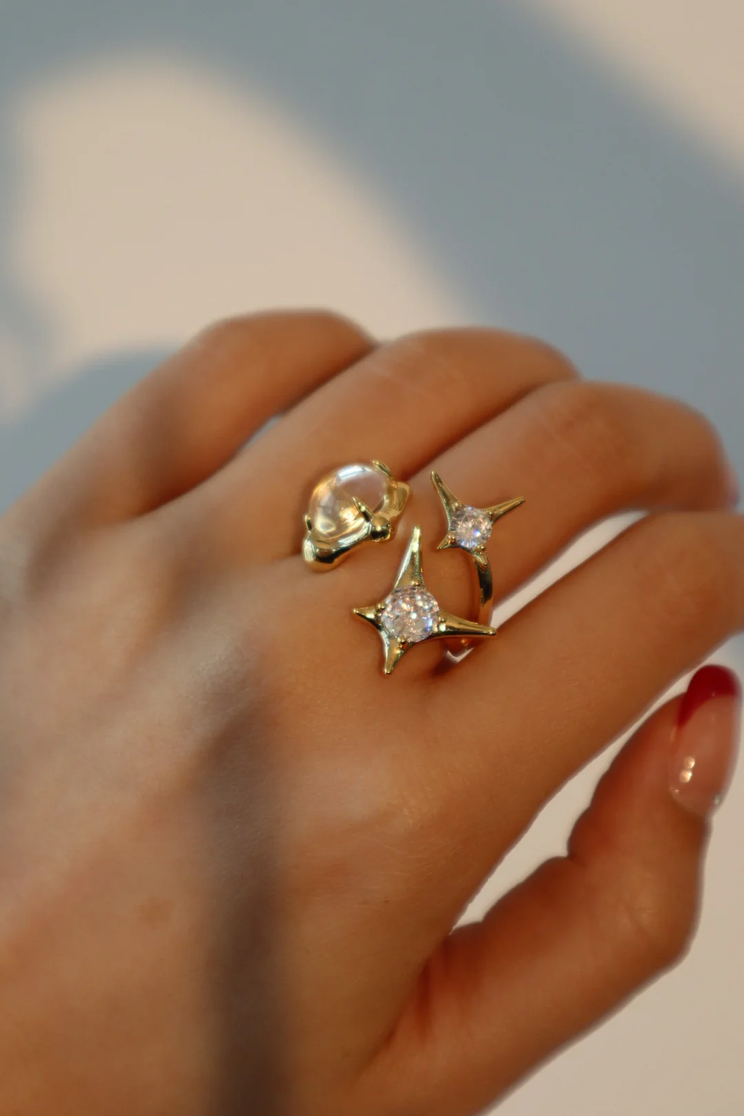 18K Real Gold Plated 3 in 1 Gemstones Ring - Image 4