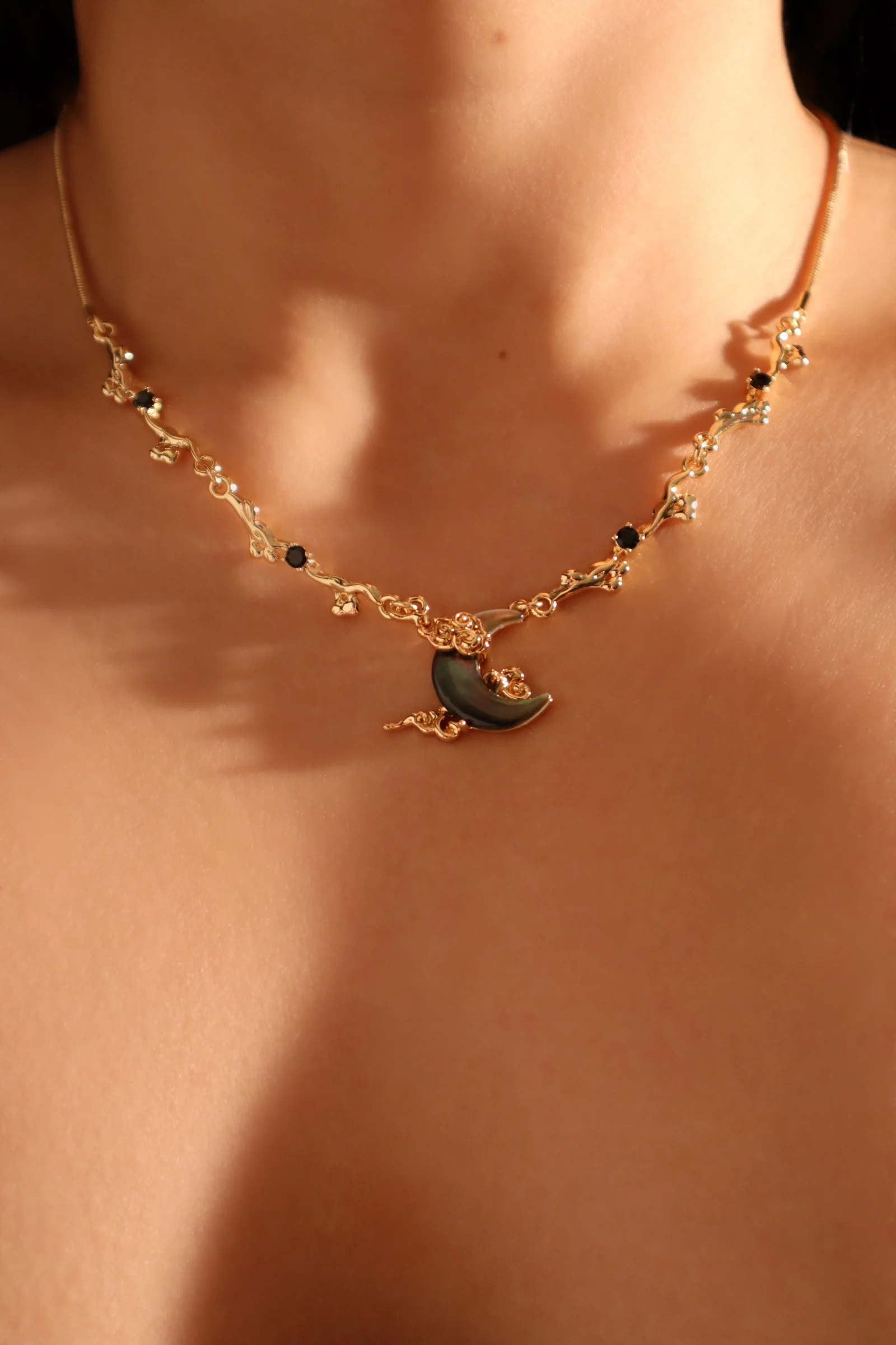 18K Real Gold Plated Black Shell Moon Necklace - Image 3