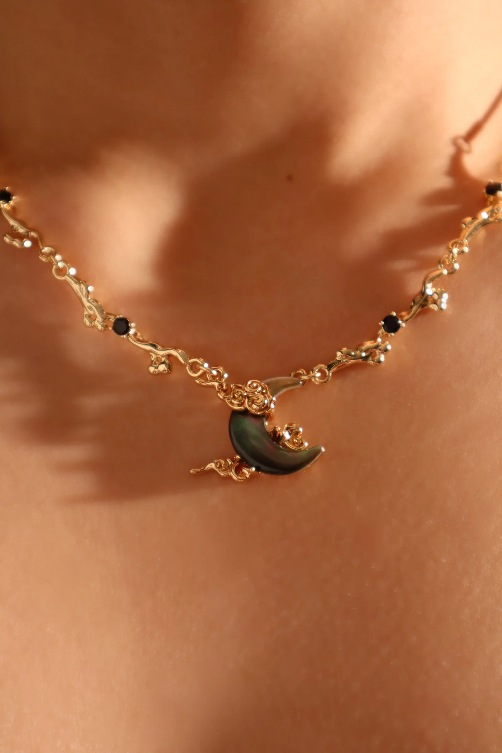 18K Real Gold Plated Black Shell Moon Necklace - Image 4