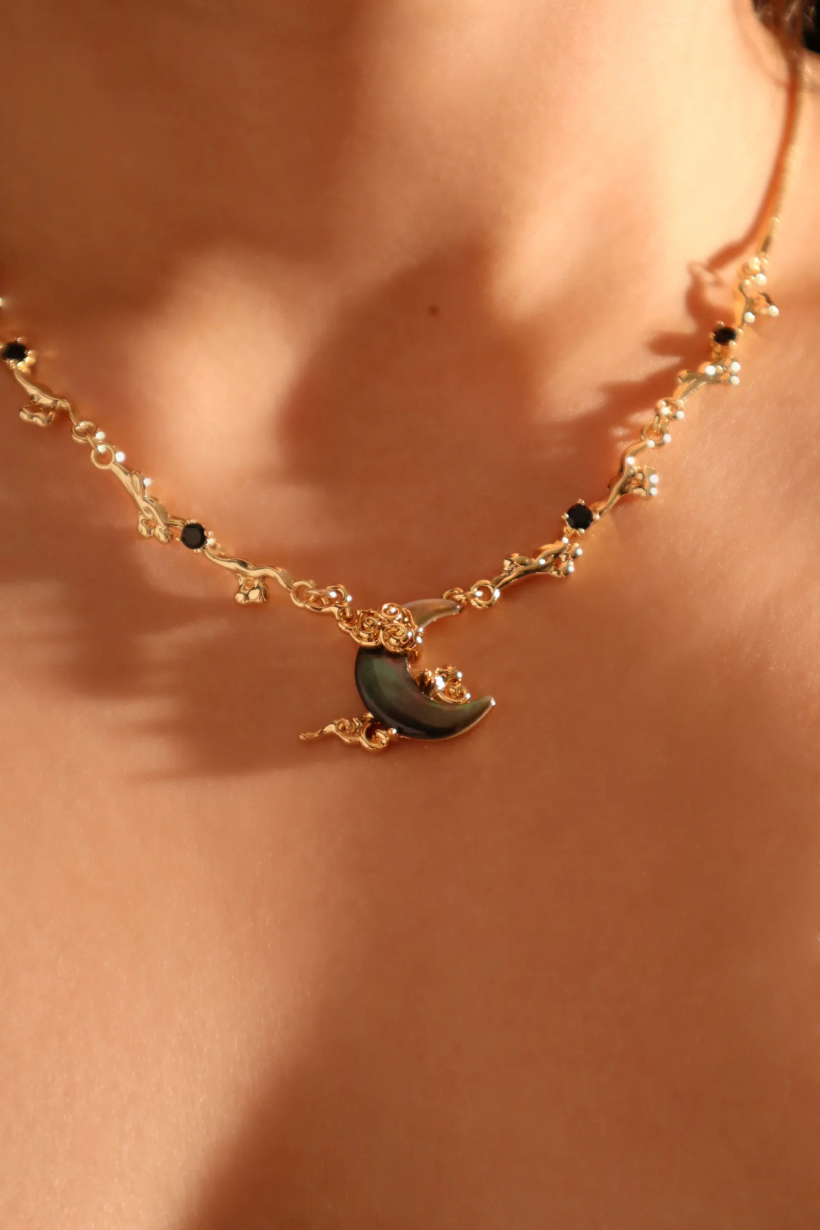 18K Real Gold Plated Black Shell Moon Necklace - Image 5