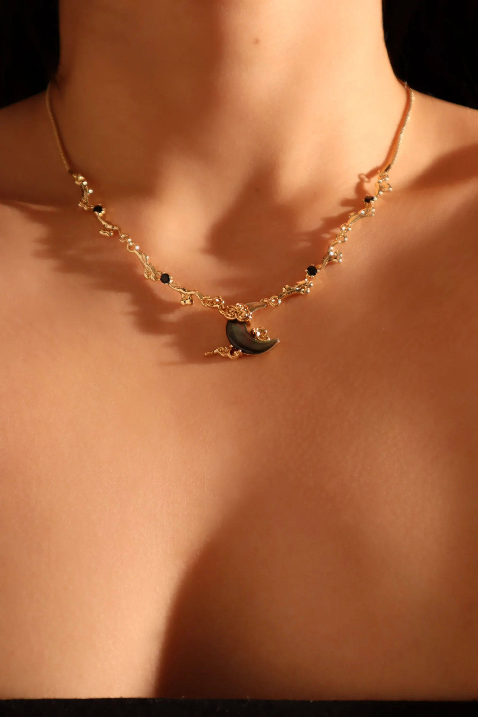 18K Real Gold Plated Black Shell Moon Necklace - Image 6