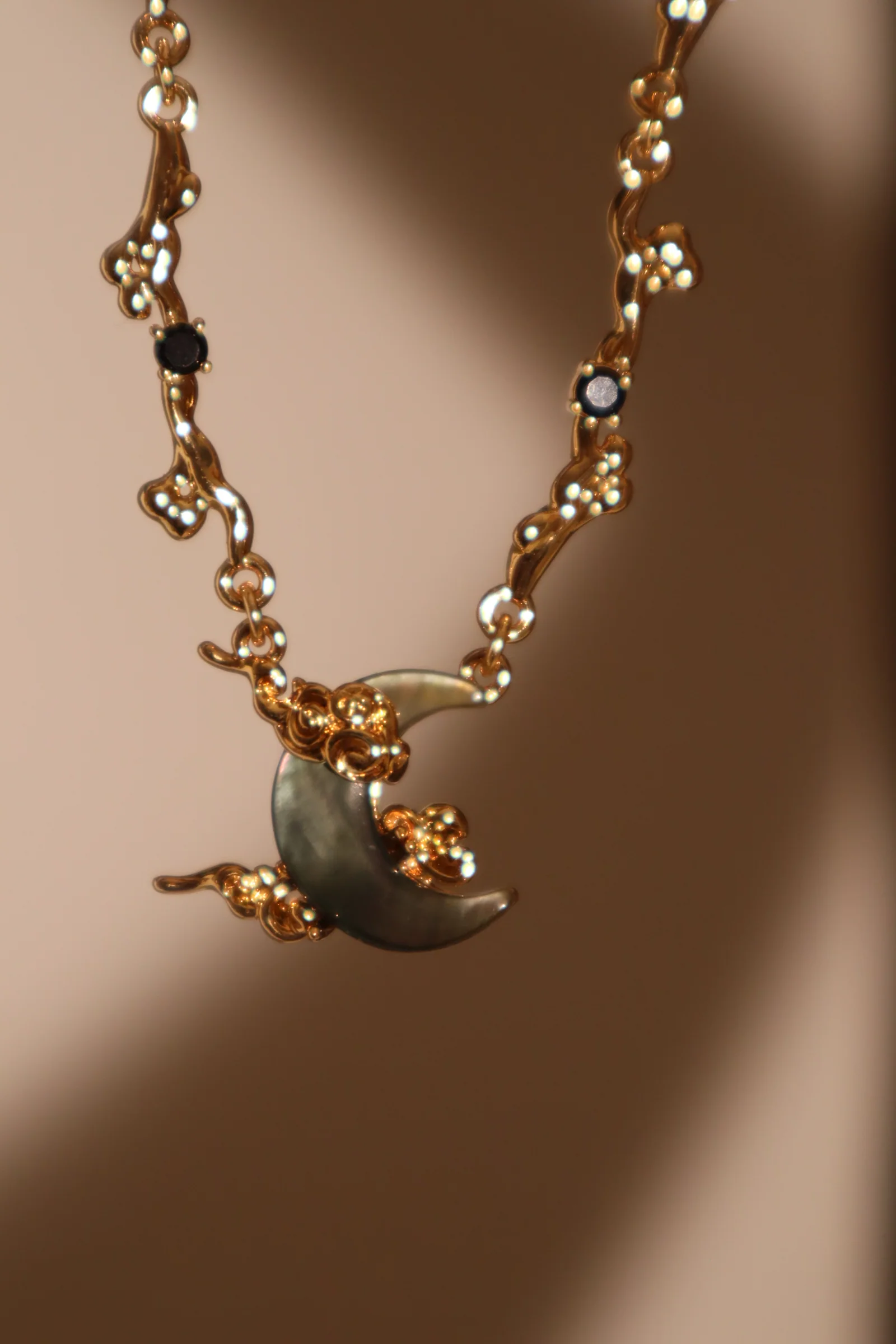 18K Real Gold Plated Black Shell Moon Necklace - Image 7