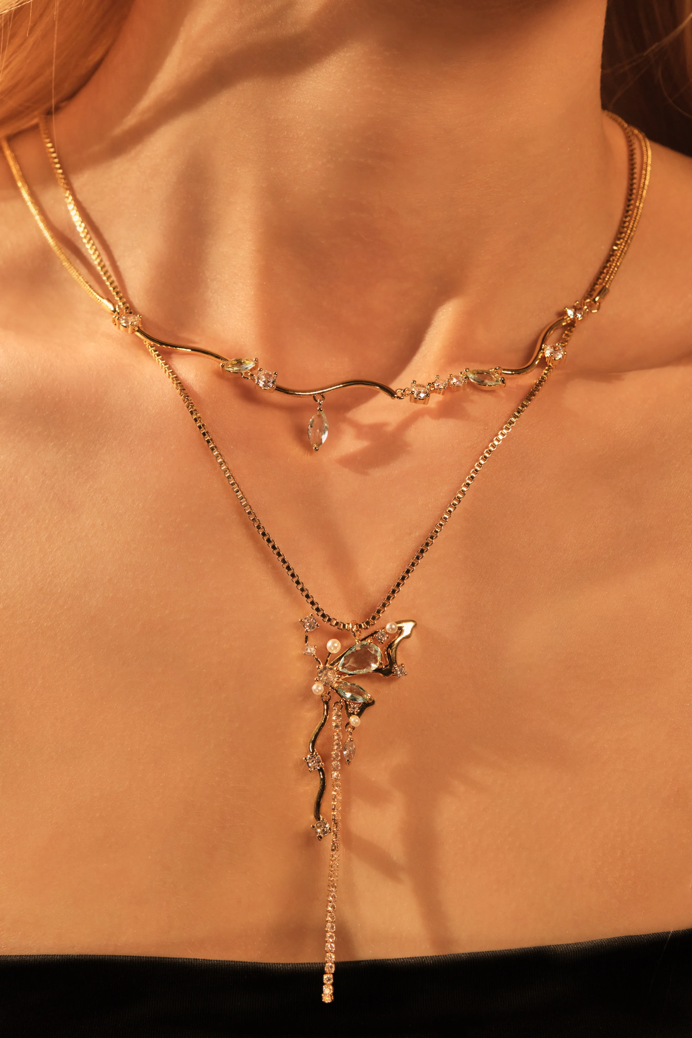 18K Real Gold Plated Blue Gem Diamonds Necklace - Image 17