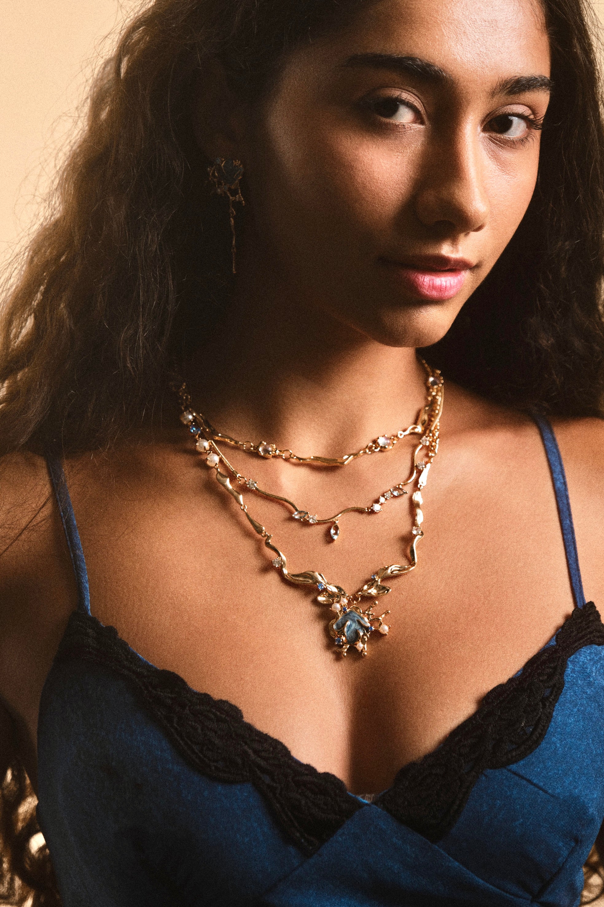 18K Real Gold Plated Blue Gem Diamonds Necklace - Image 7