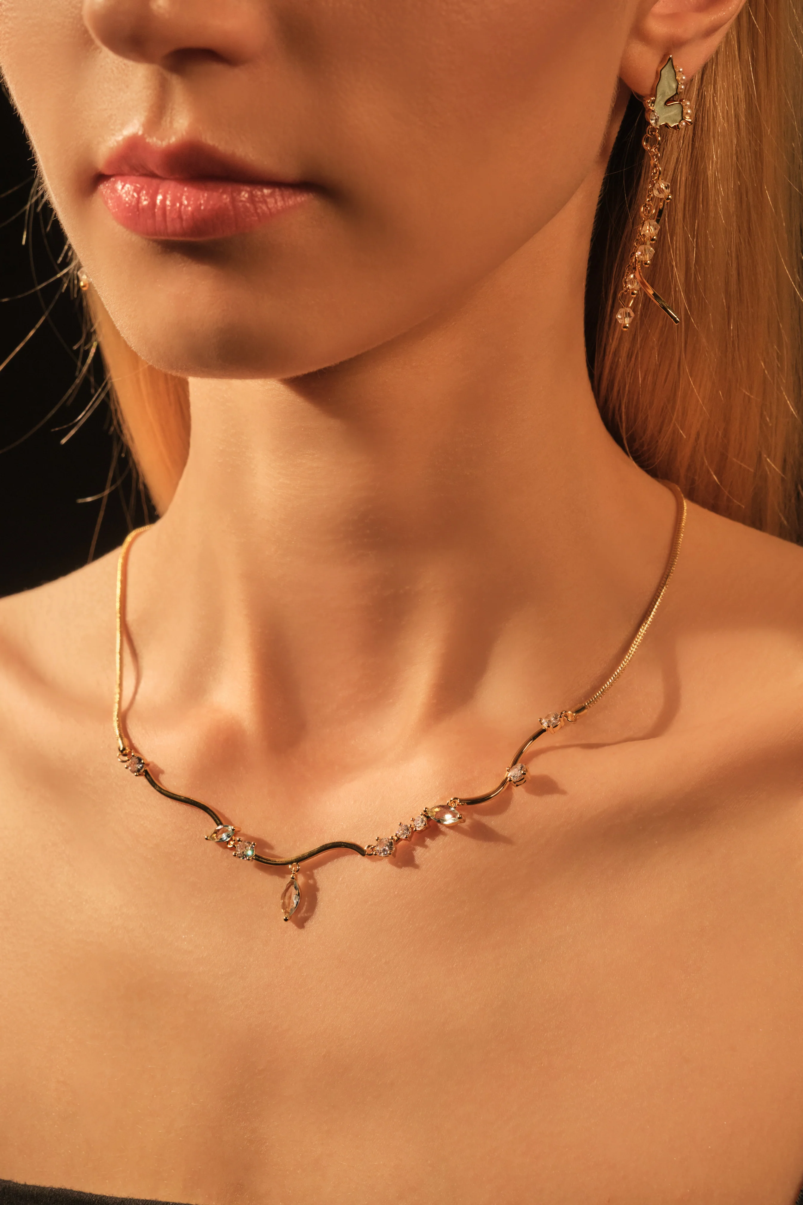 18K Real Gold Plated Blue Gem Diamonds Necklace - Image 12