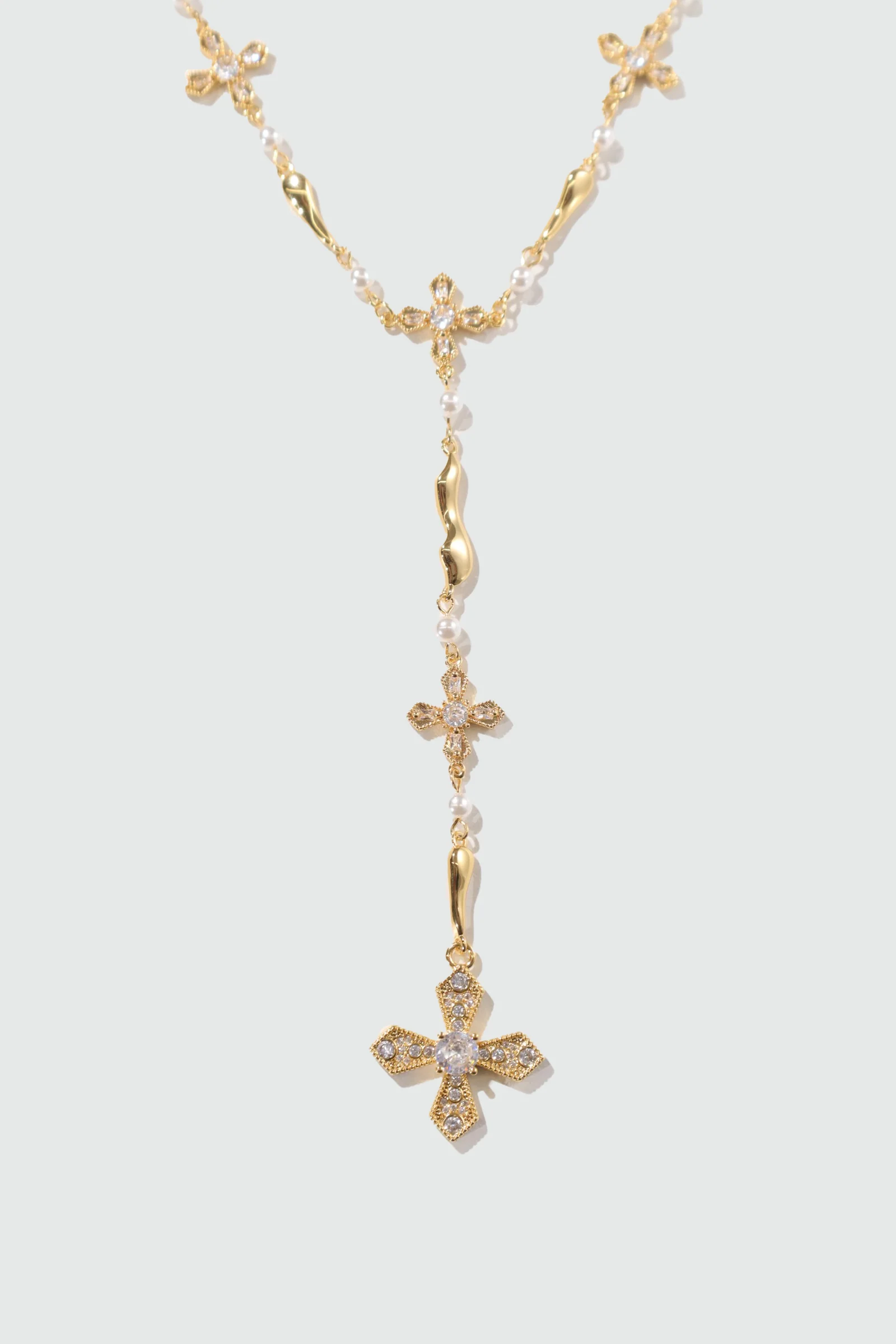18K Real Gold Plated Eternal Cross Pearls Necklace - Image 16