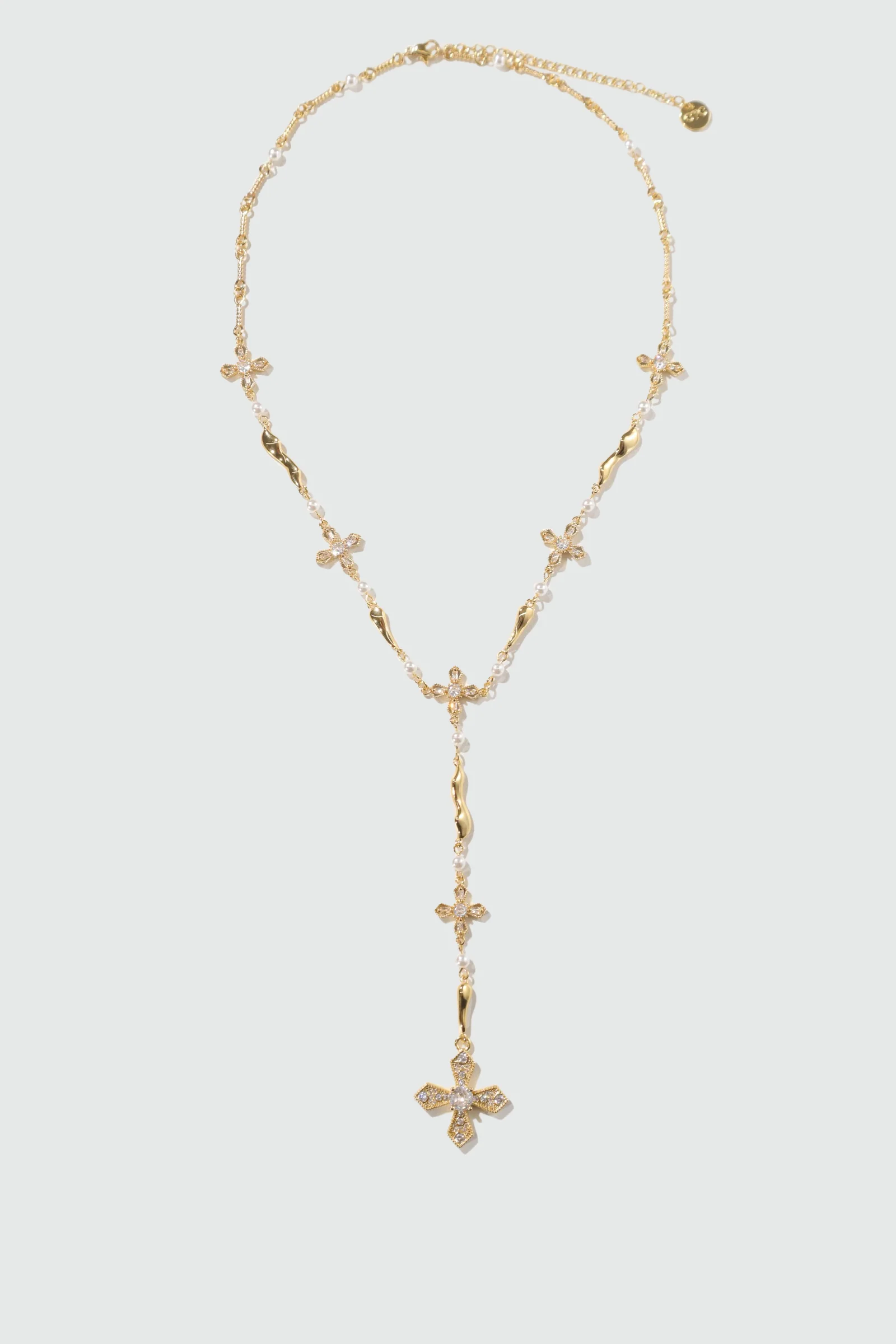 18K Real Gold Plated Eternal Cross Pearls Necklace - Image 4