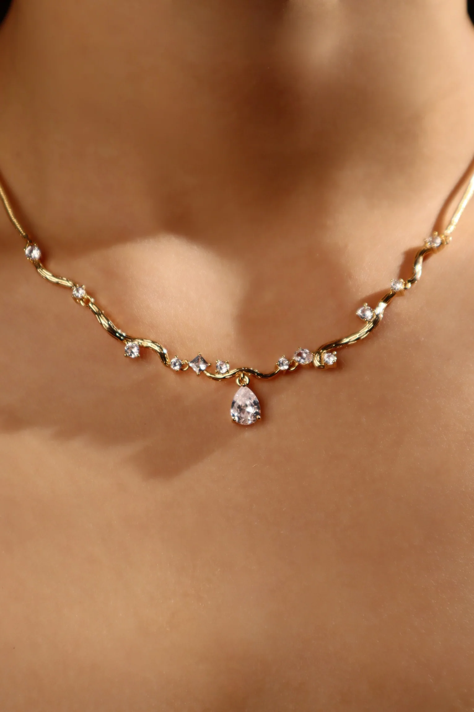 18K Real Gold Plated Diamond Spiral Drop Necklace - Image 6