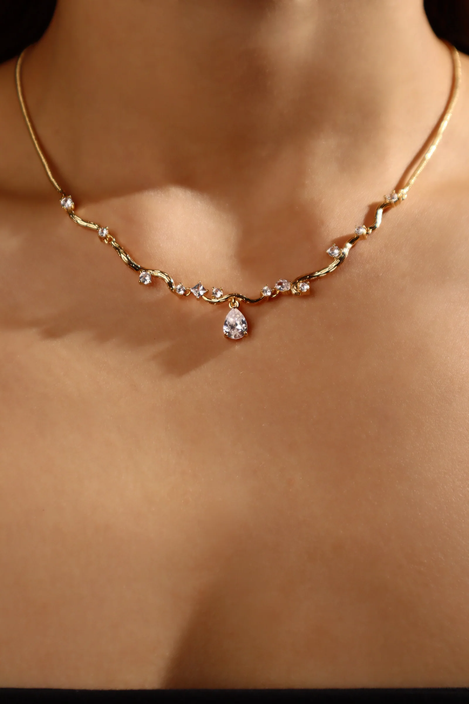 18K Real Gold Plated Diamond Spiral Drop Necklace - Image 8