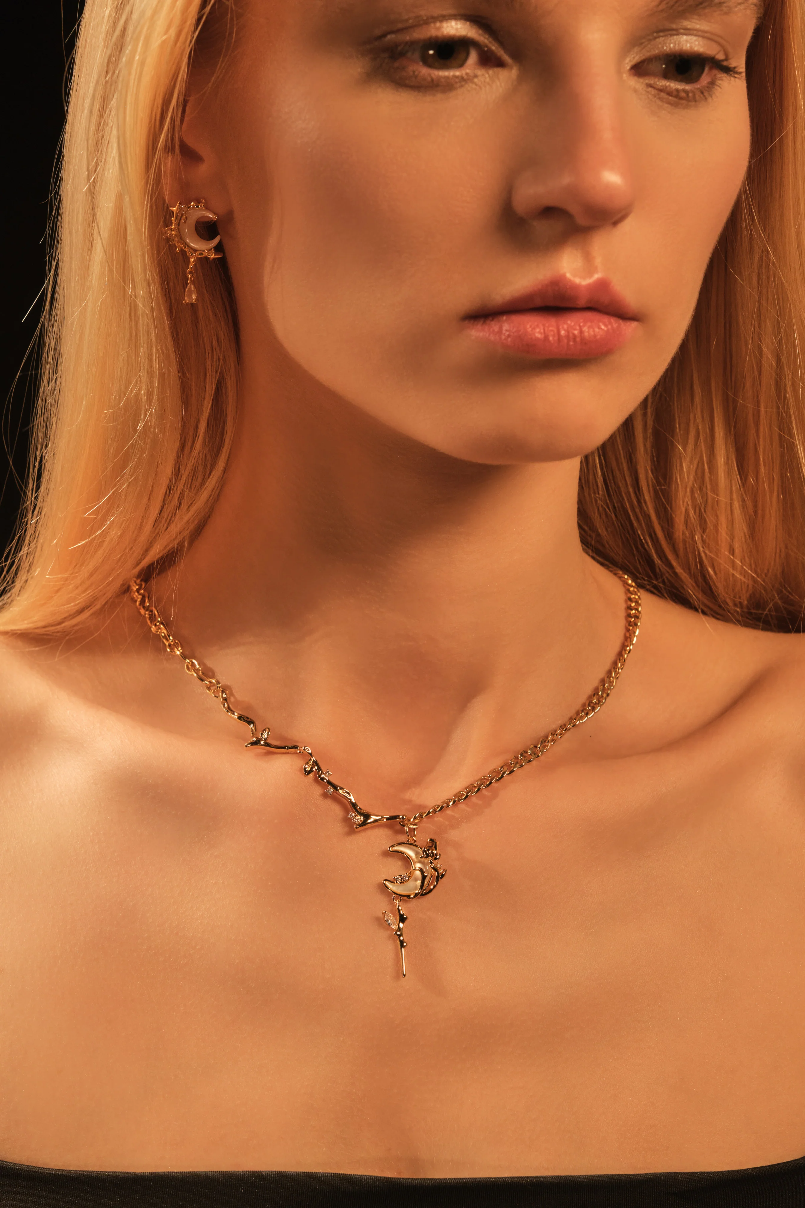 18K Real Gold Plated Rose Moon Necklace - Image 10