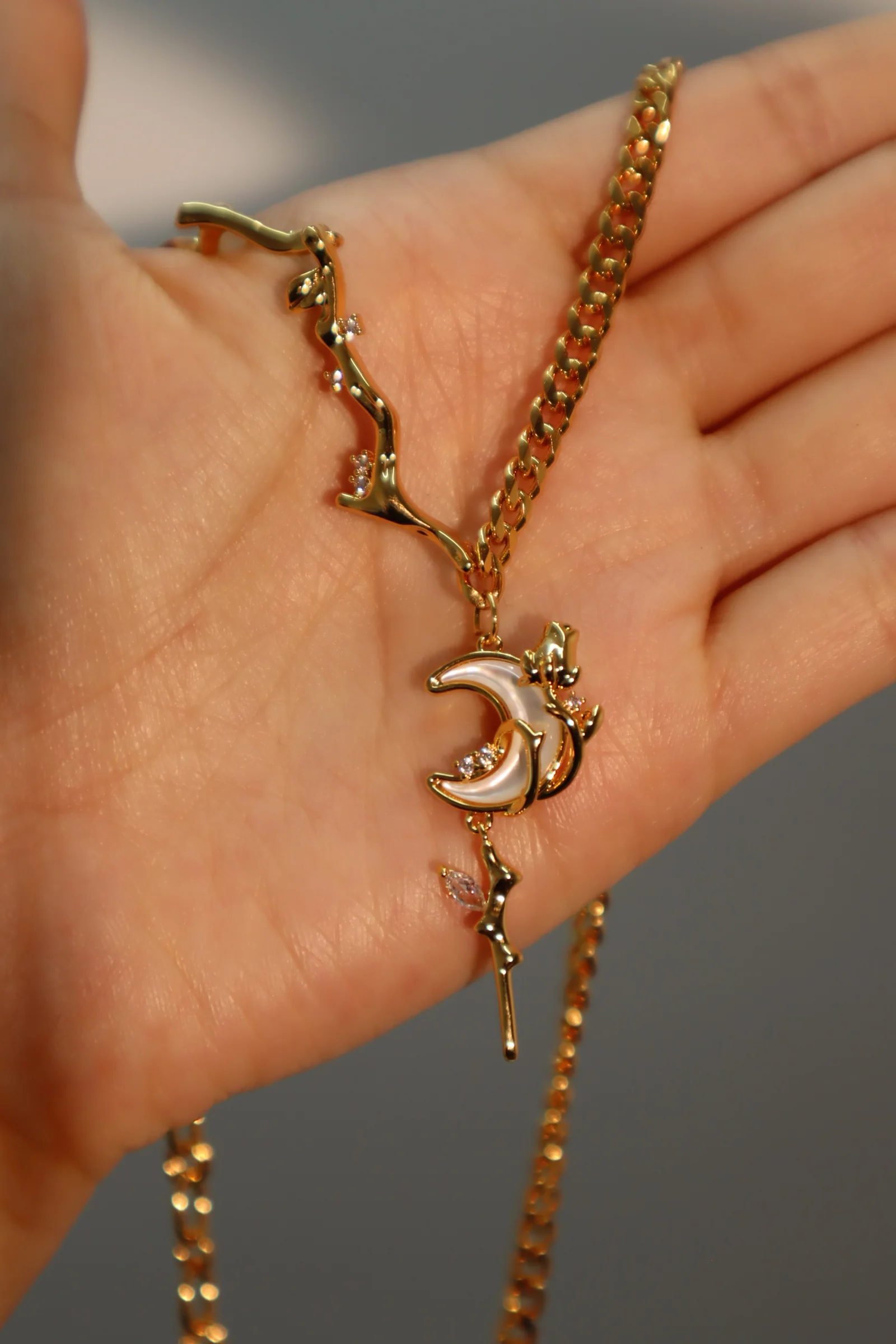 18K Real Gold Plated Rose Moon Necklace - Image 4