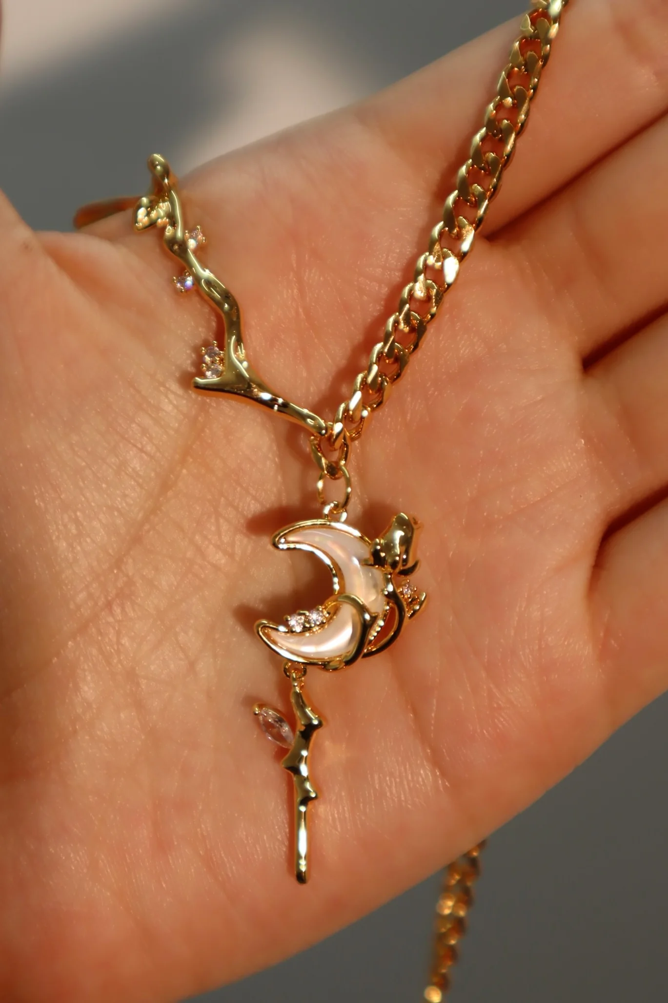 18K Real Gold Plated Rose Moon Necklace - Image 5