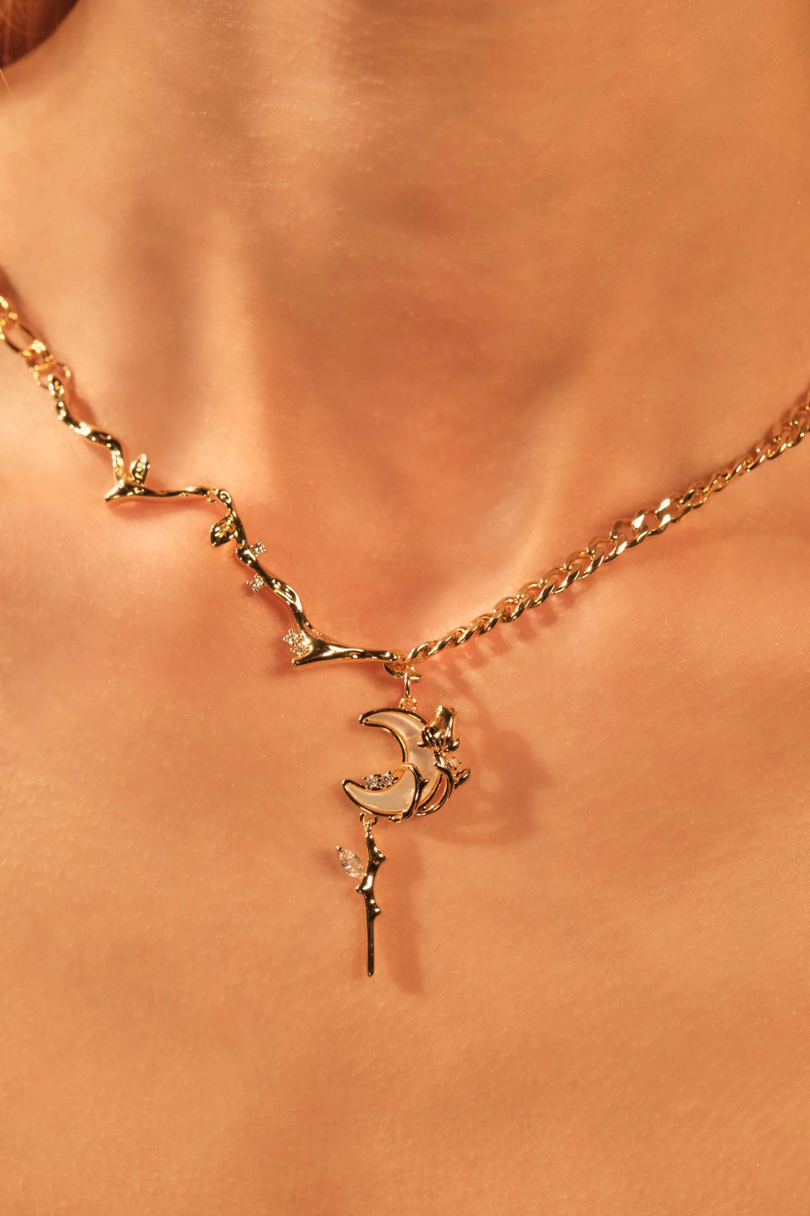 18K Real Gold Plated Rose Moon Necklace - Image 6