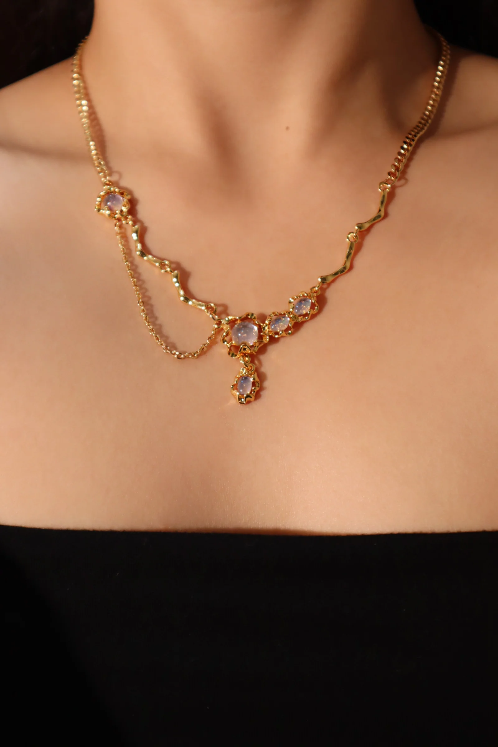 18K Real Gold Plated Moonstone Dangle Necklace - Image 3