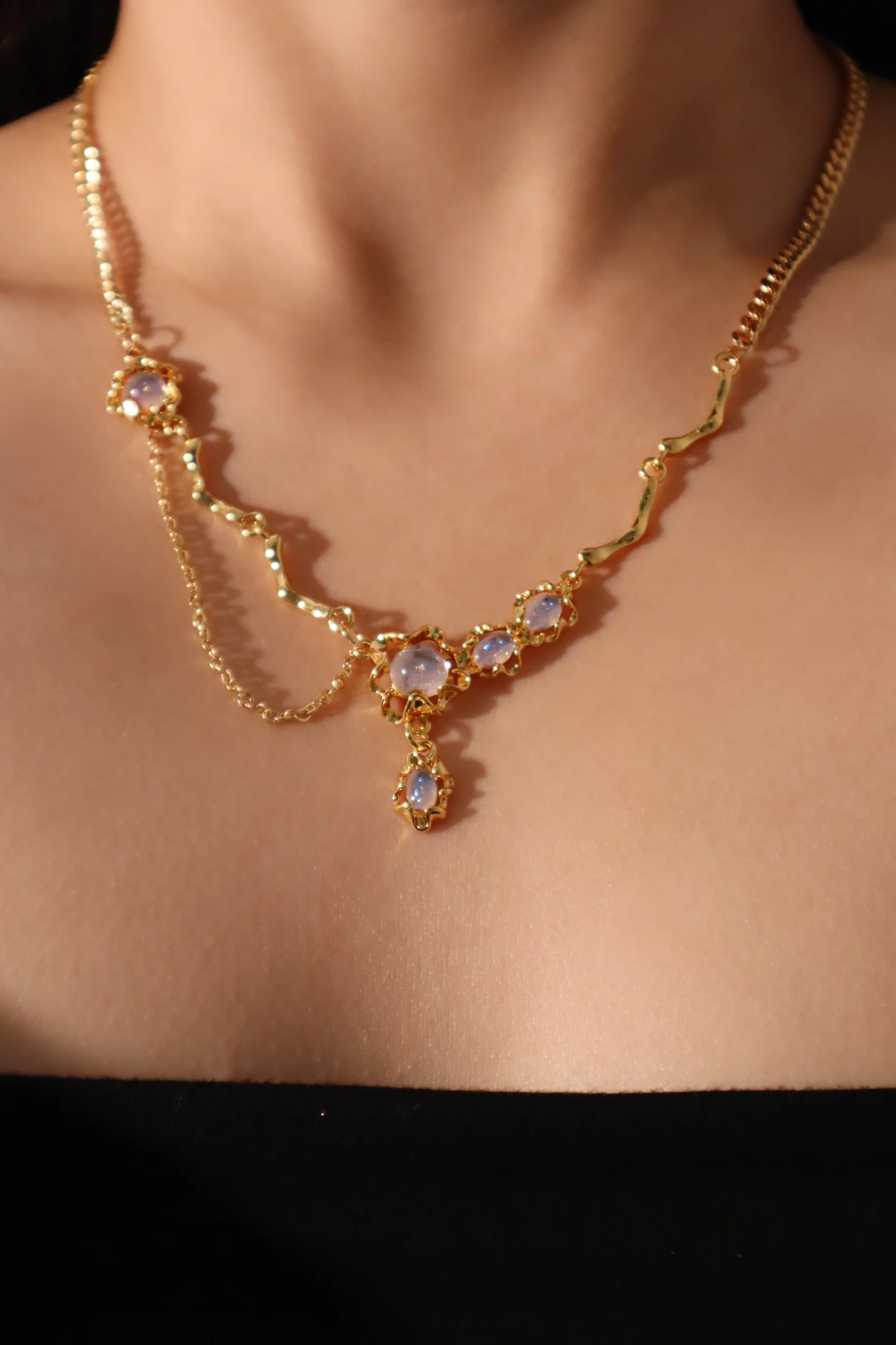 18K Real Gold Plated Moonstone Dangle Necklace - Image 9