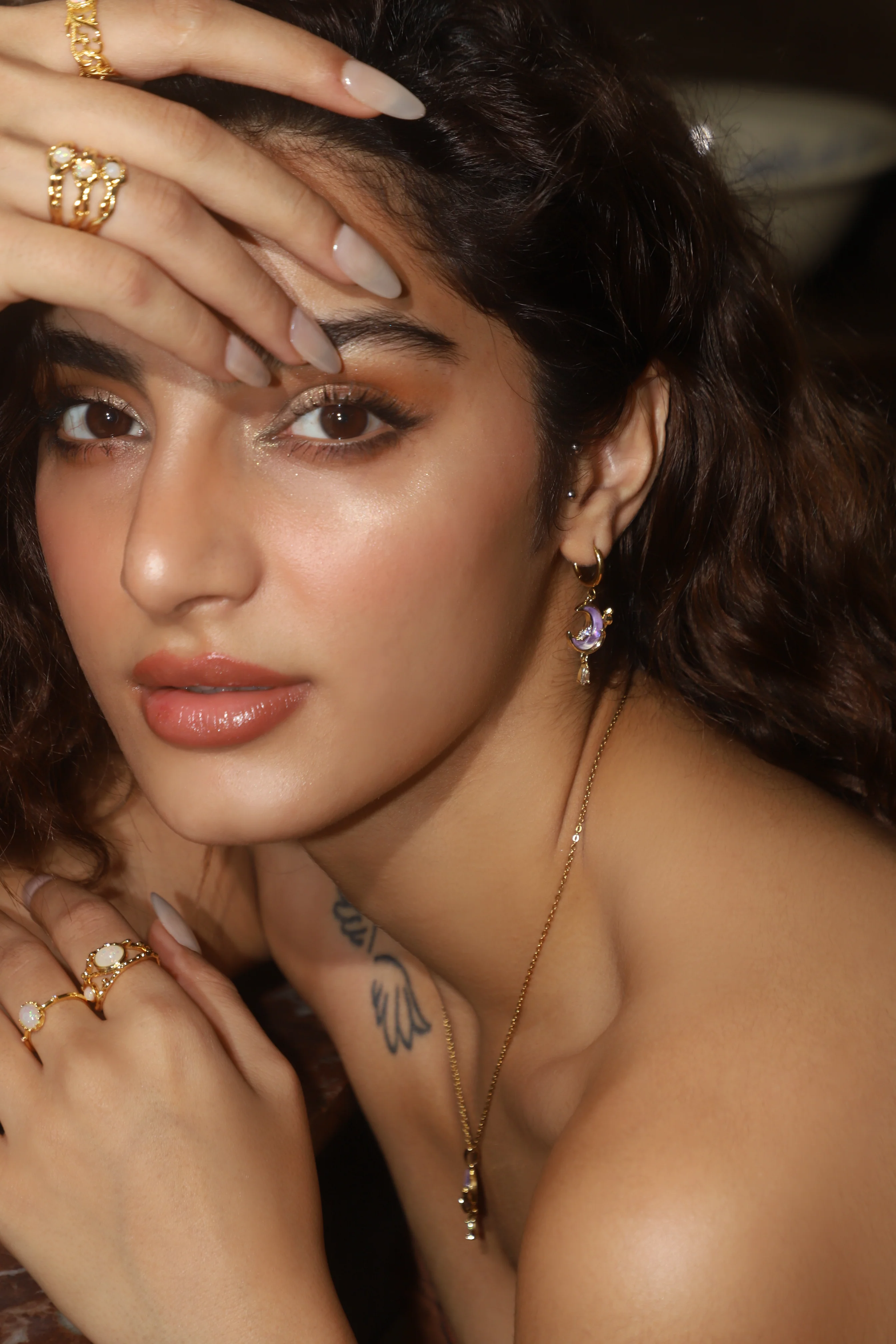 18K Real Gold Plated Moonstone Rose Moon Earrings - Image 4