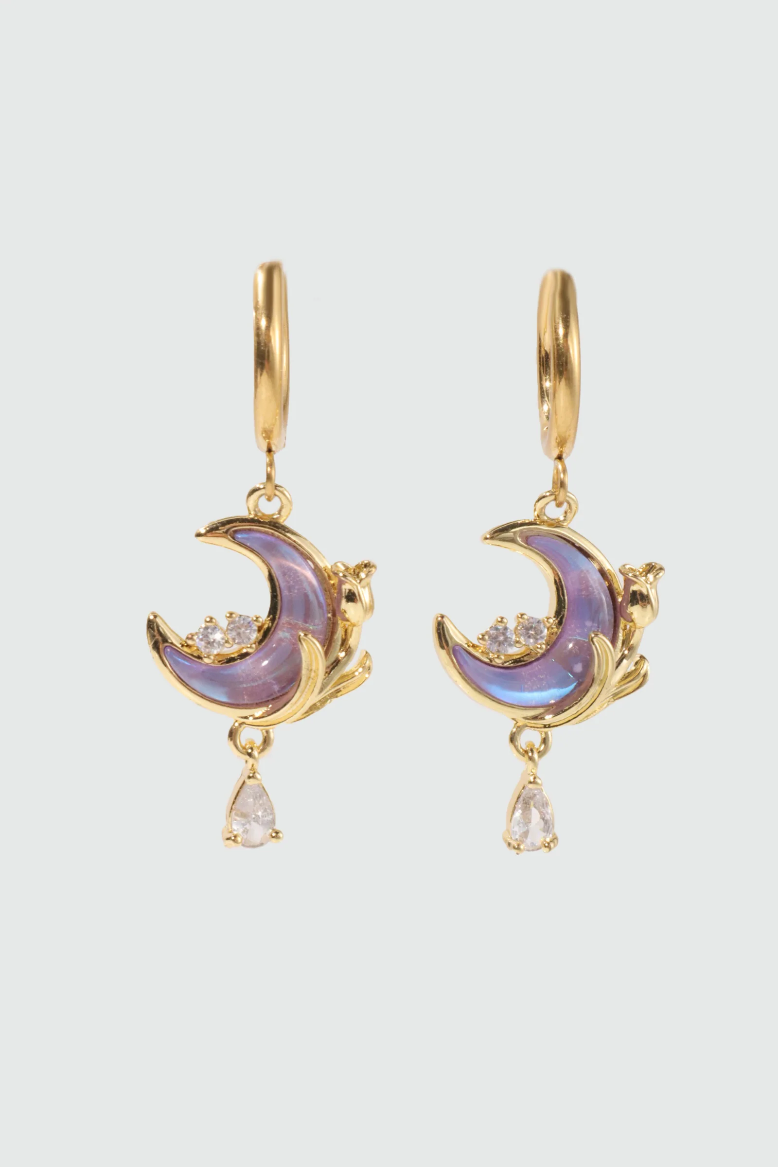 18K Real Gold Plated Moonstone Rose Moon Earrings - Image 6