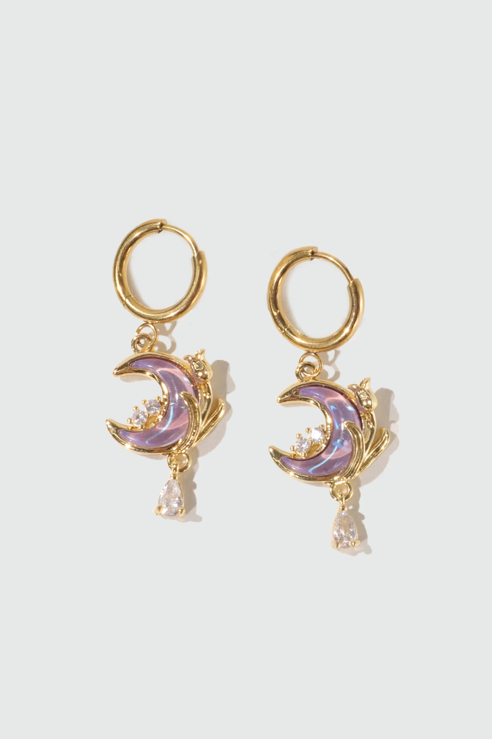 18K Real Gold Plated Moonstone Rose Moon Earrings - Image 7