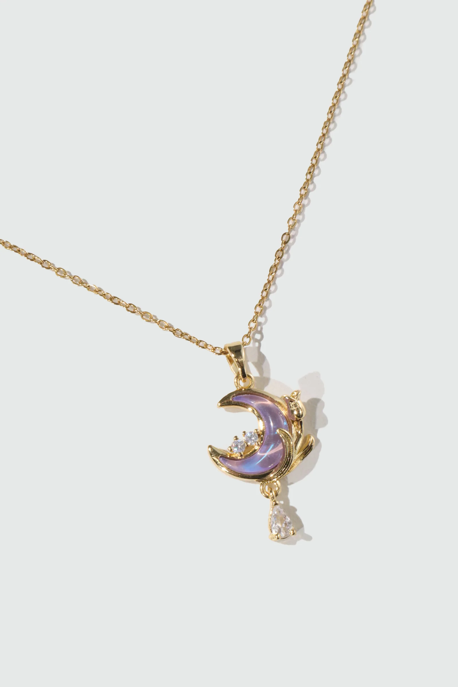 18K Real Gold Plated Moonstone Rose Moon Necklace - Image 6