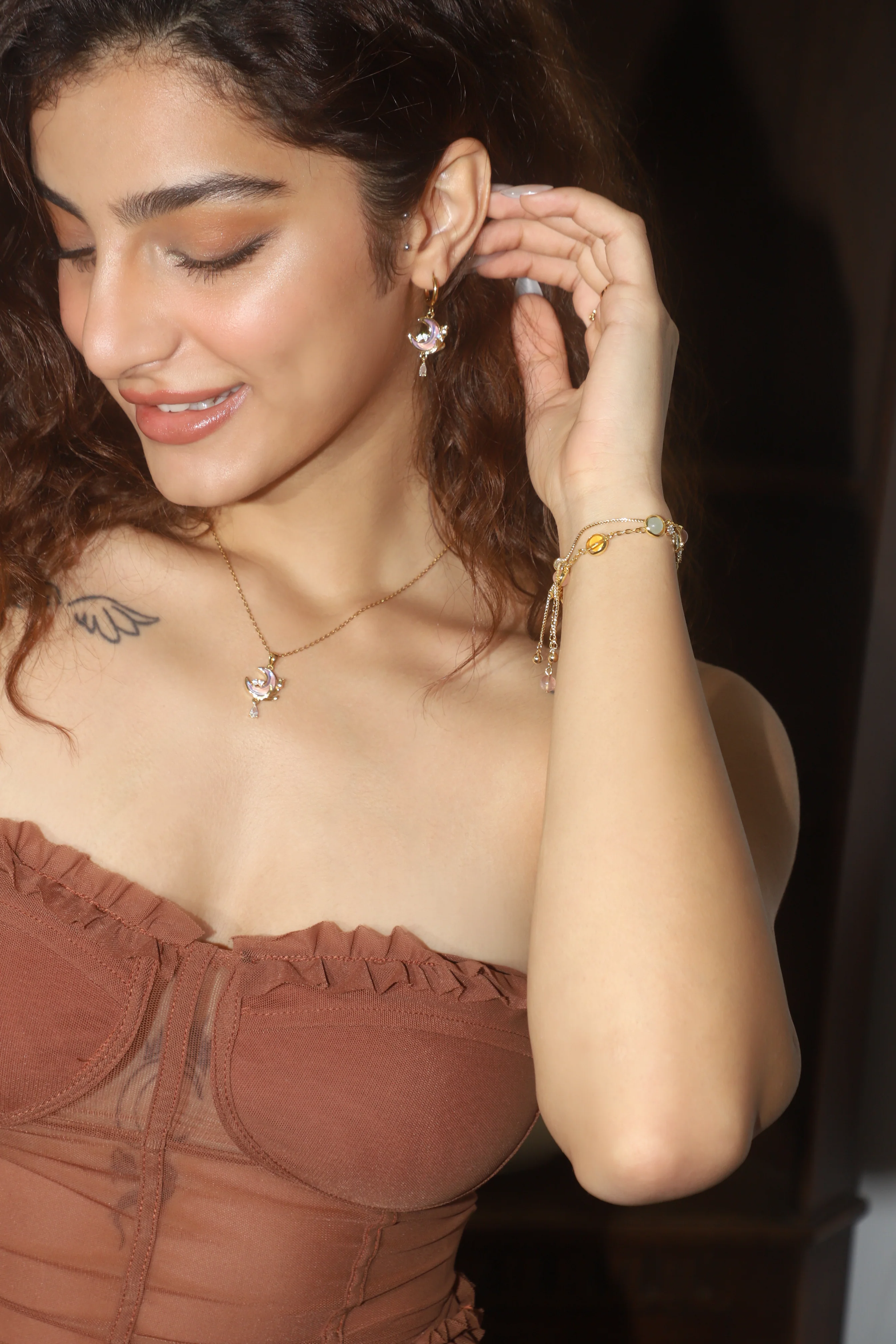 18K Real Gold Plated Moonstone Rose Moon Necklace - Image 8