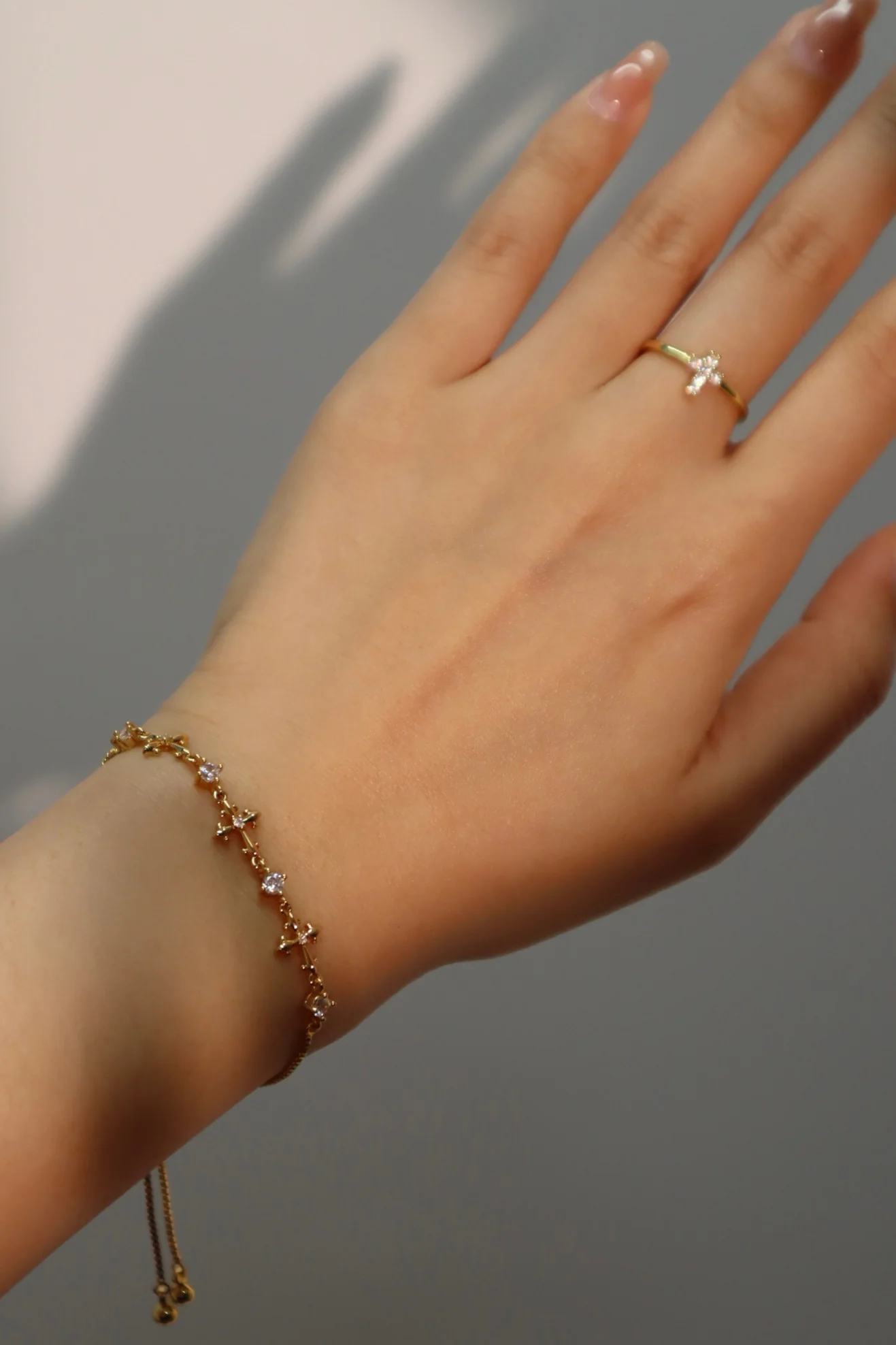 18K Real Gold Plated Multi Diamond Cross Bracelet - Image 11