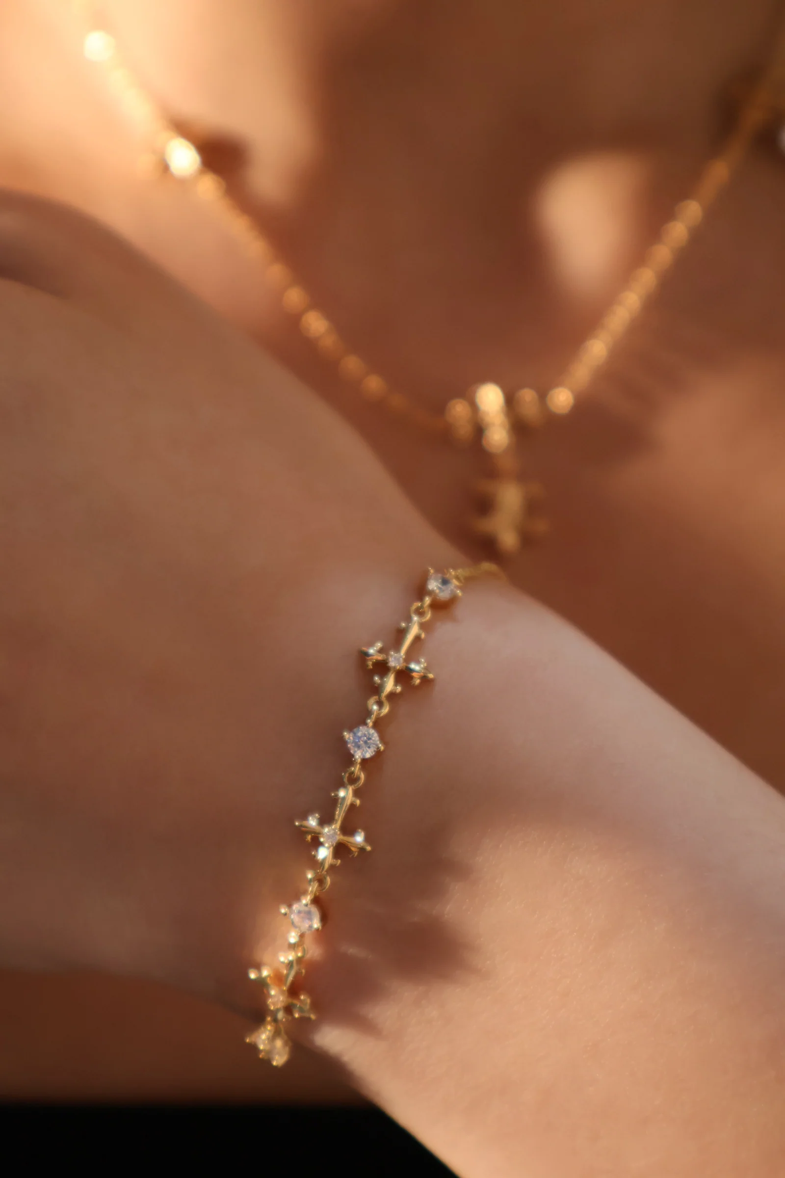 18K Real Gold Plated Multi Diamond Cross Bracelet - Image 12