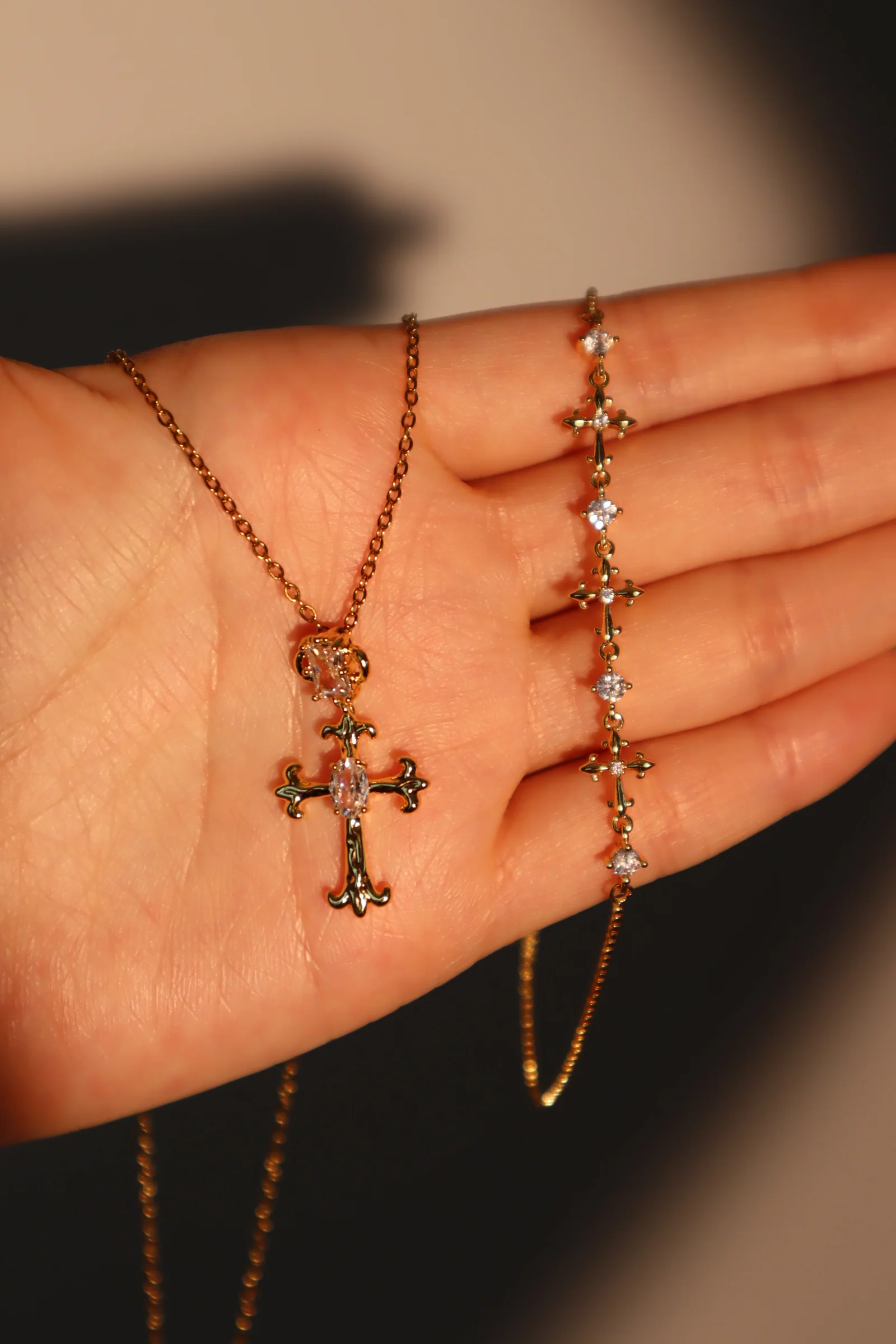 18K Real Gold Plated Multi Diamond Cross Bracelet - Image 14